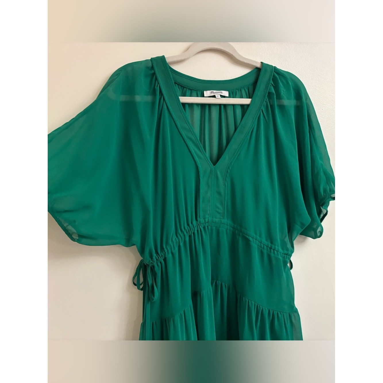 Madewell Sheer V-Neck Dolman Sleeve Maxi Dress medium Verdant Green flowy femini