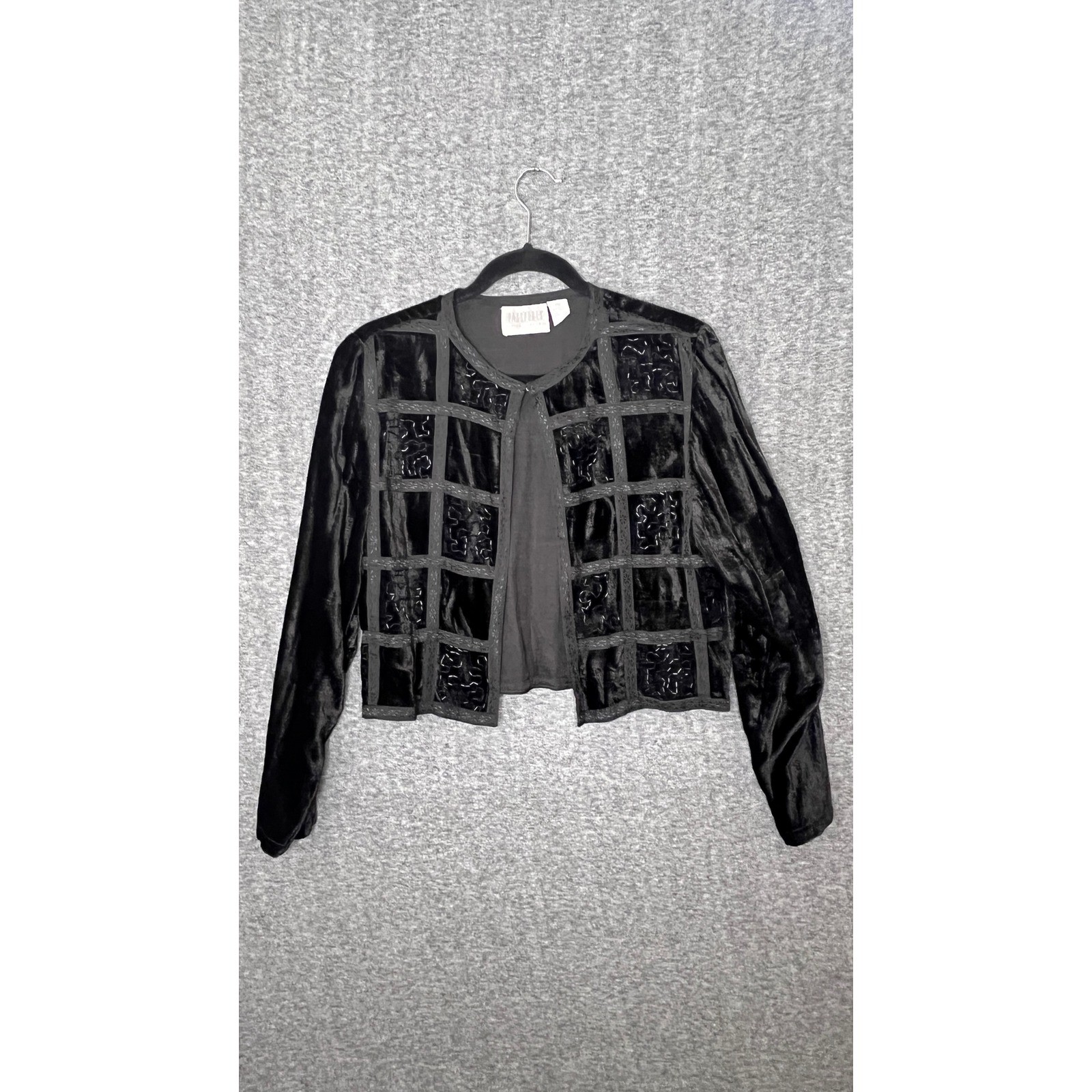 Passports Black Velvet Beaded Cropped Jacket Vintage 90s Whimsigoth Victorian S