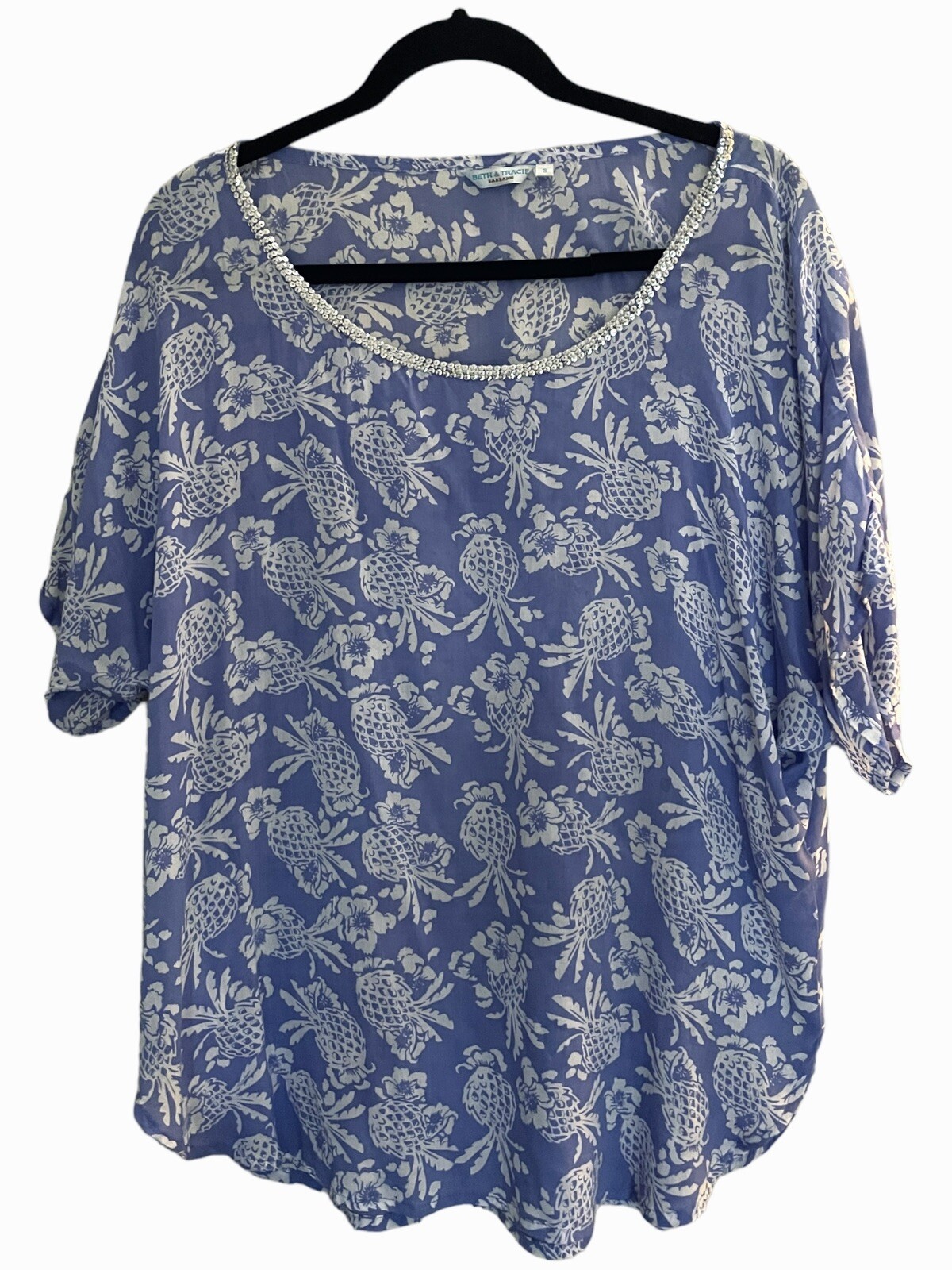 Beth & Tracie Barbados Luxury Resort Wear Glam Vintage 90s Top Floral Size L