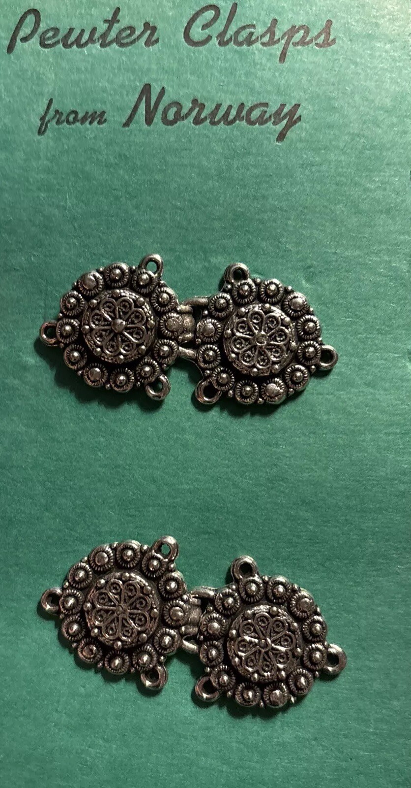 VINTAGE PEWTER 2 CLASPS FROG For SWEATER CARDIGAN Tinn-Per co. Norway