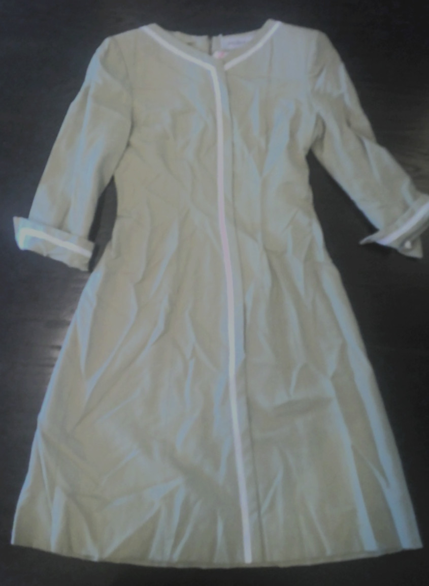 Vintage Pauline Trigere Zip Beige Dress White Stripe detail Neiman Marcus Sz 10