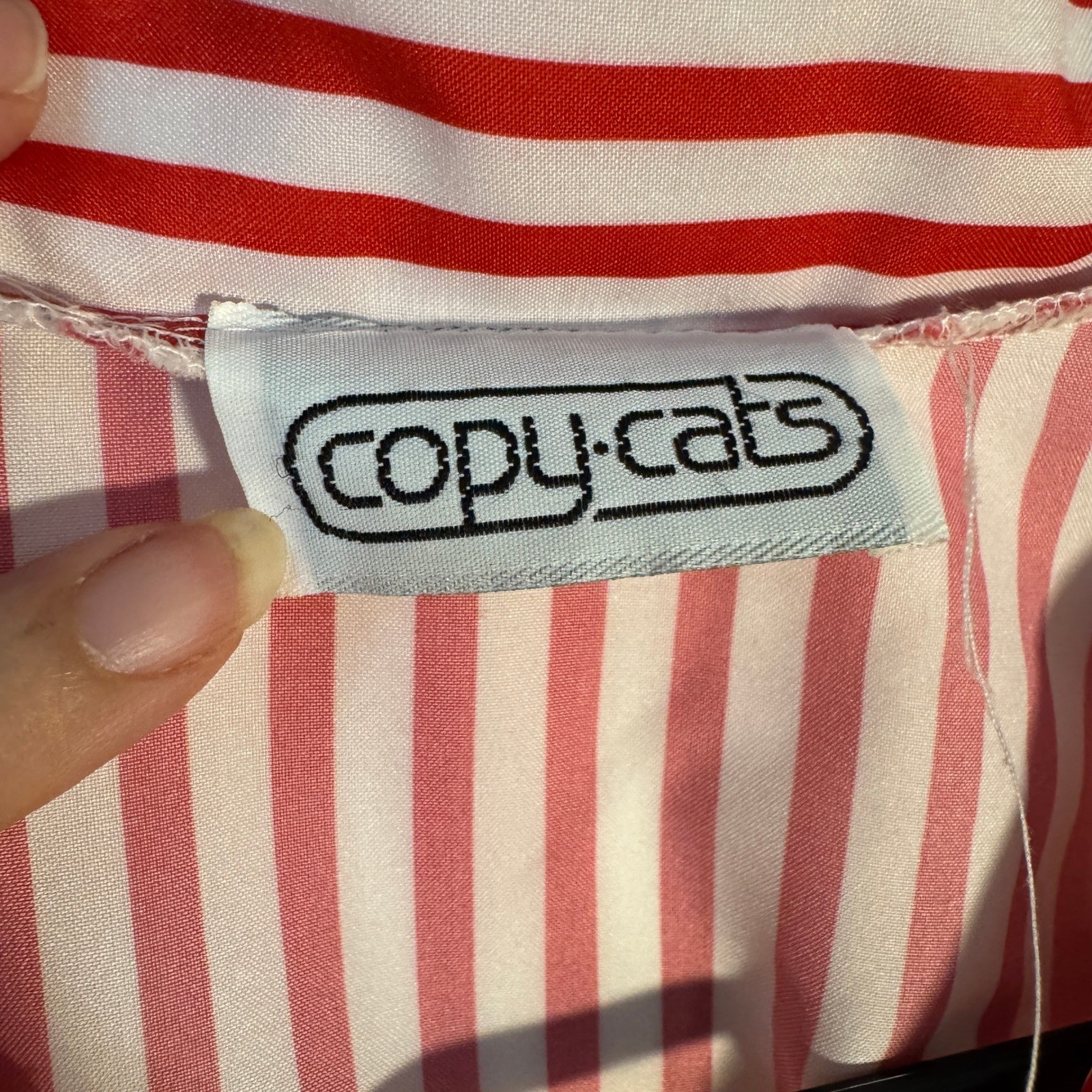 Copy-Cats True Vintage 70s Red White Striped Button Down Blouse sz 12 Preppy