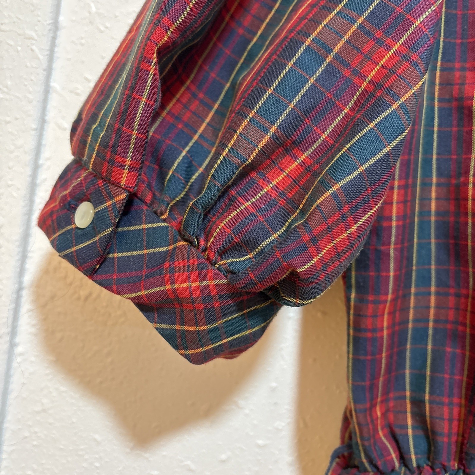 80’s Tartan Ruffled Front Plaid Red Green Yellow Plaid Western Prairie Dress