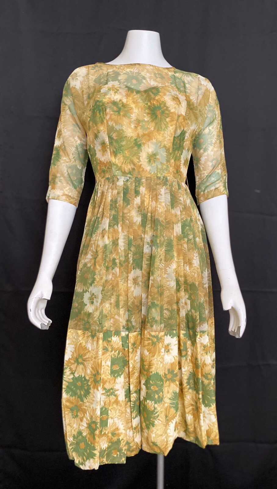Ferman O’Grady Vintage Party Dress Silk Organza in Yellow Green 1950s Wiggle S/M