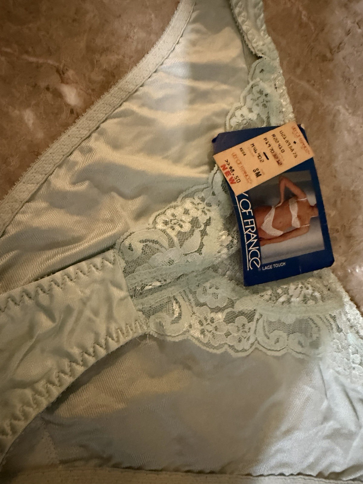VINTAGE LILY OF FRANCE LACE TOUCH BIKINI PANTY ! SIZE SMALL NEW. AQUA