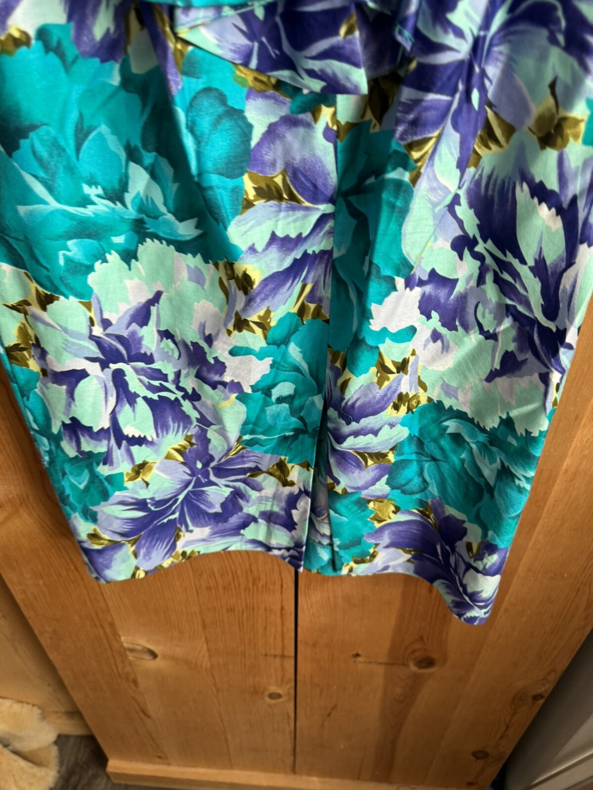 VTG 80s Barbara Barbara Floral Fitted Cotton Dress Bright Teal Bust 30 Waist 28