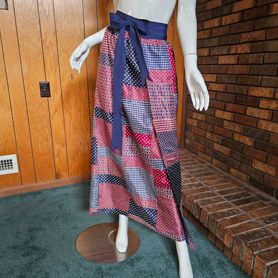 Vintage 70s Mr. Hank Patchwork Maxi Woodstock Hippie Hostess Wrap Boho Skirt M