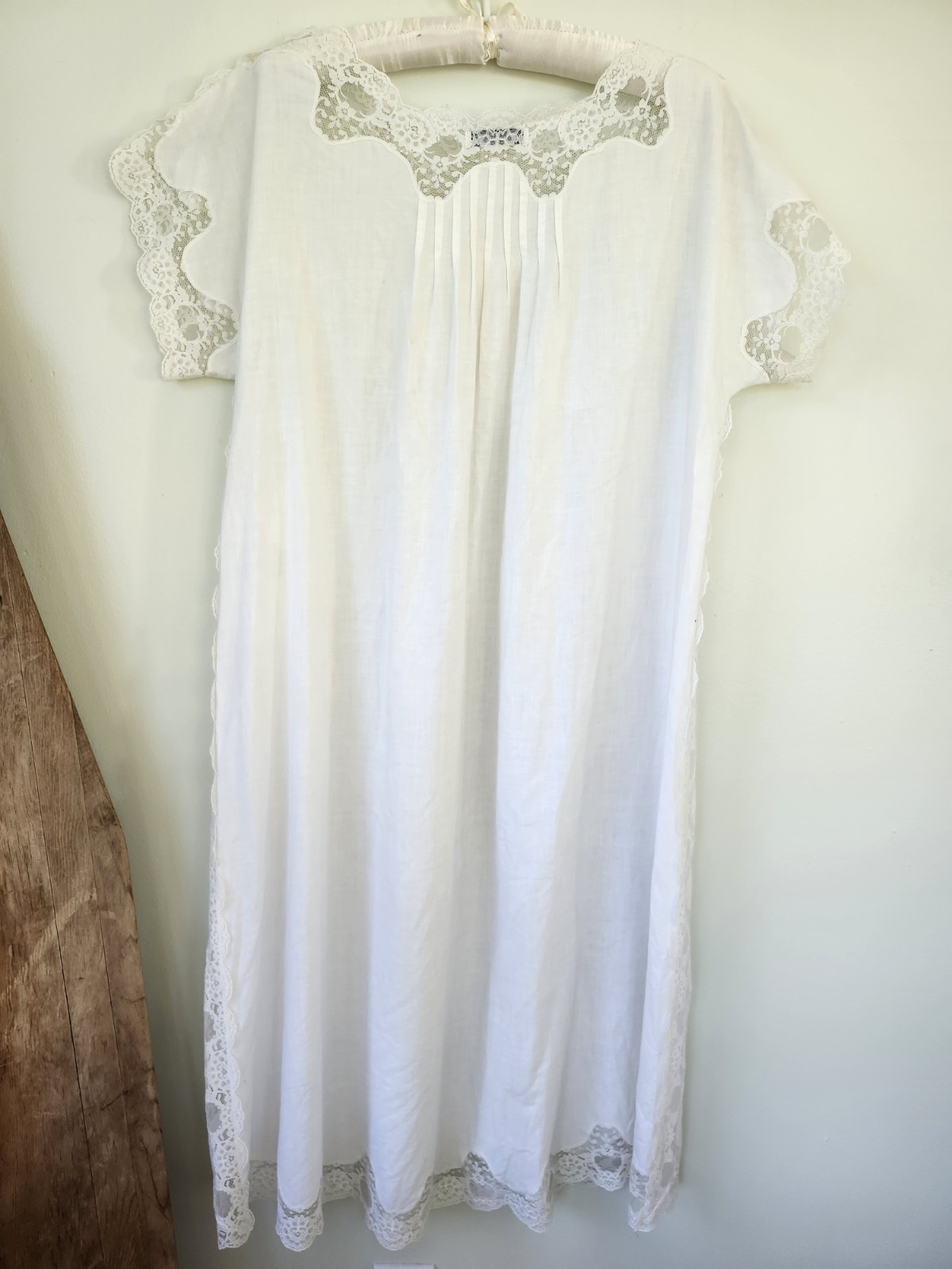 60s Vtg Edwardian Style White Lace Cotton Nightgown Cottagecore Montenero Sz Sm