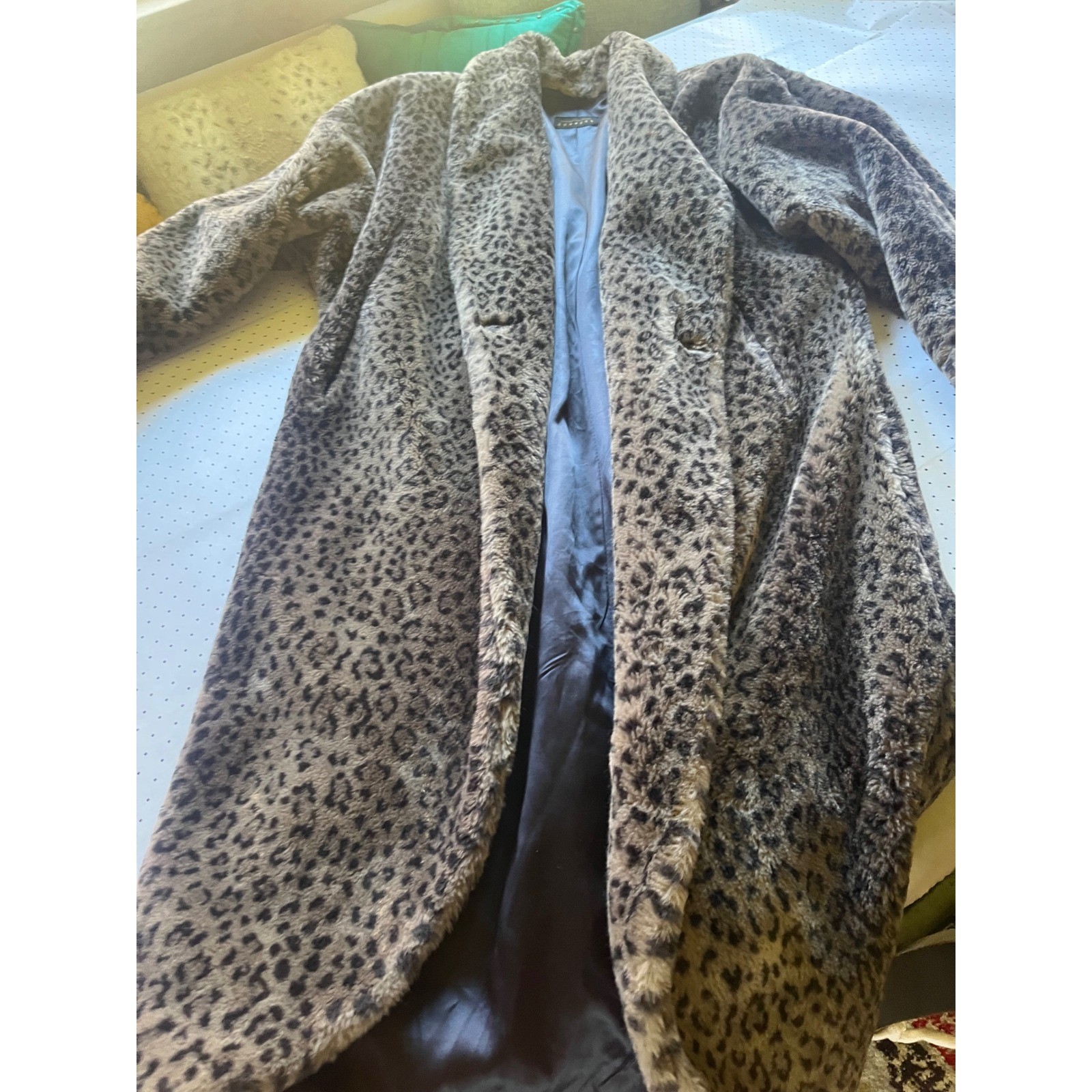 Vintage Express Faux Leopard Fur Coat Womens XL Long Plush Animal Print Jacket