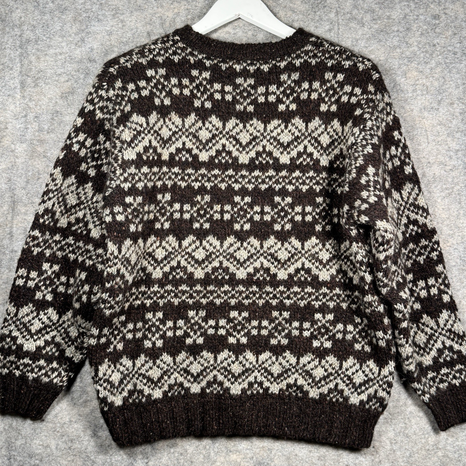 Vintage 90s Womens LL Bean Brown Patterned Wool Blend Sweater Size M 21×25