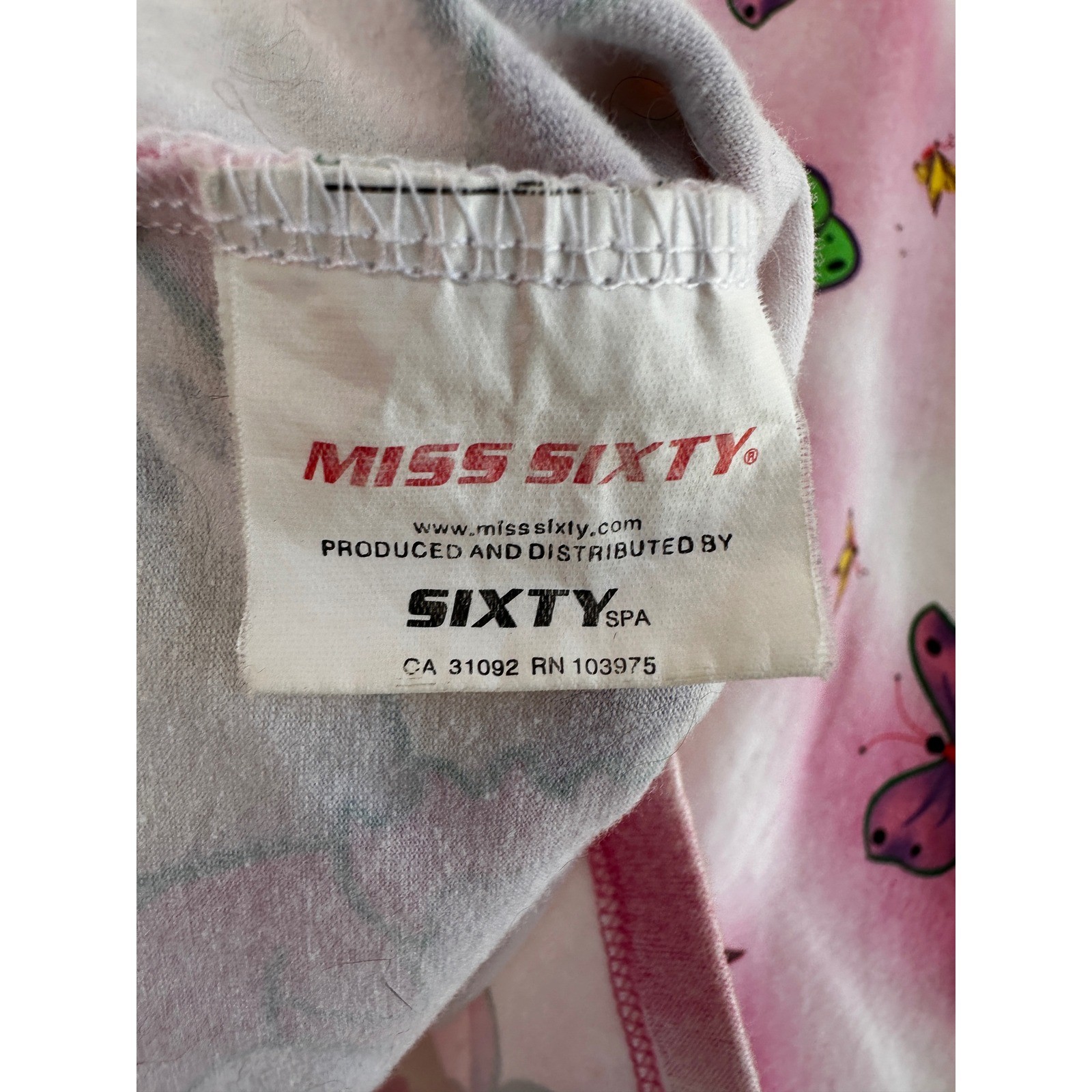 Miss Sixty Vintage Y2K Pink Butterfly Fairy Sequin Baby Tee Women Small Coquette
