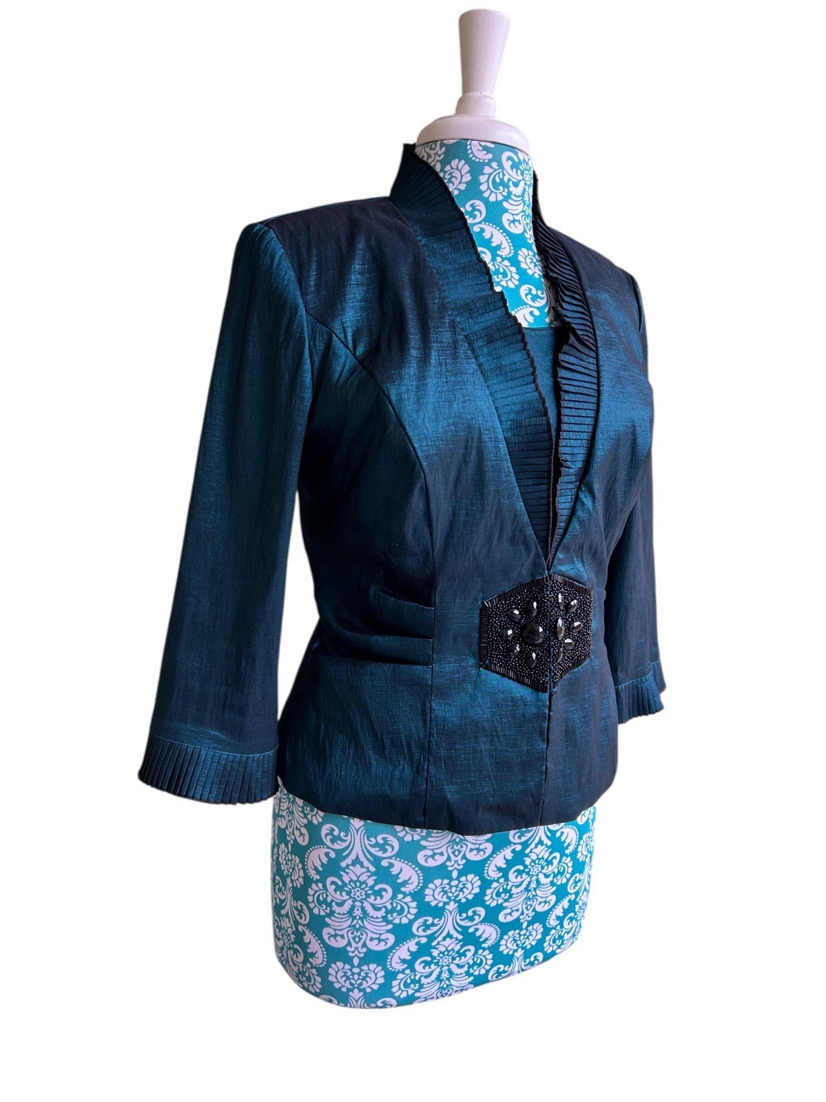 Carol Lin JR Nites Teal Jacket Top Camisole SET Evening Glam Holiday Christmas