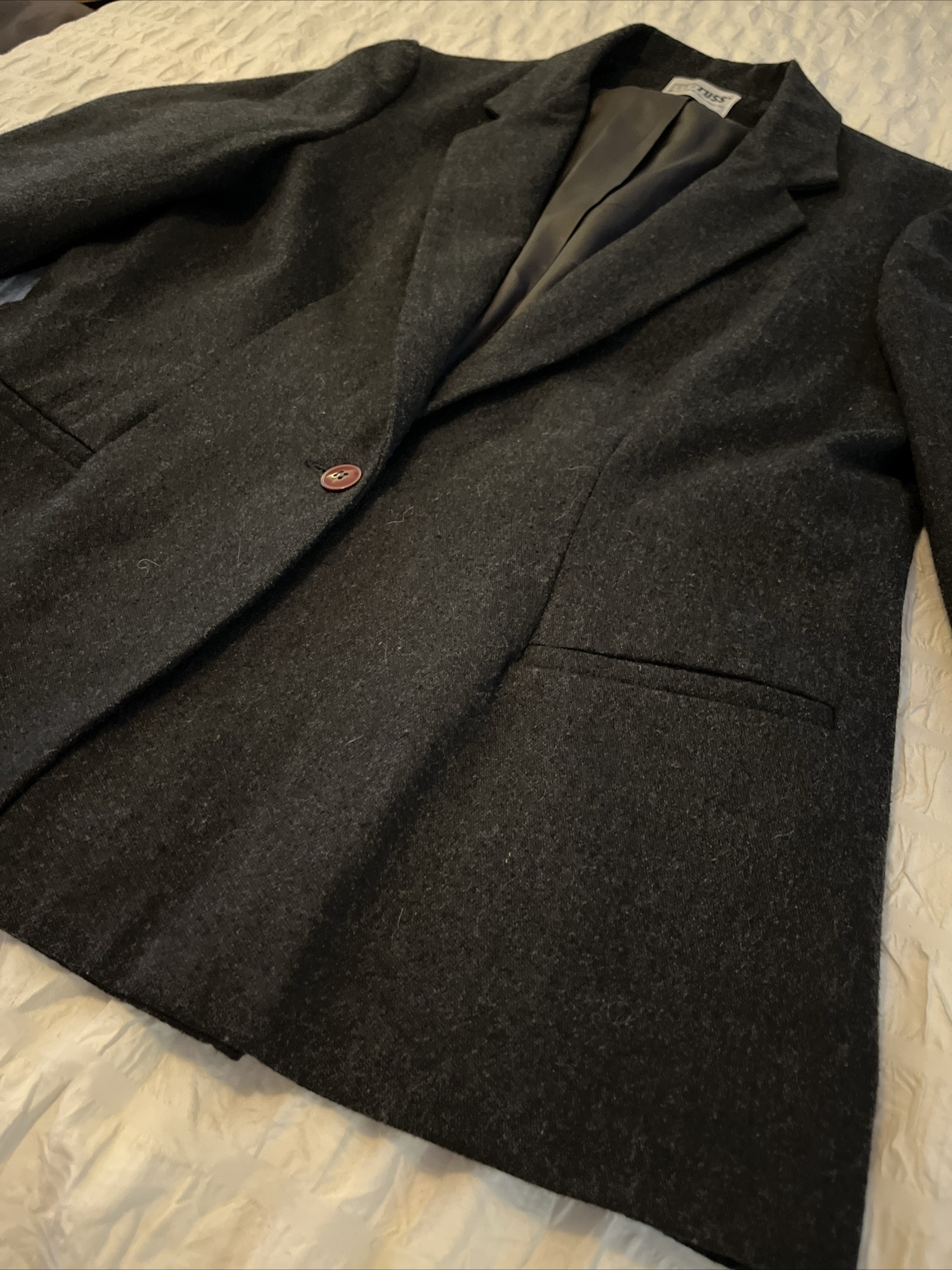 VINTAGE RRRRuss WOOL Dark Gray Lined Blazer USA Union Made Size M/L