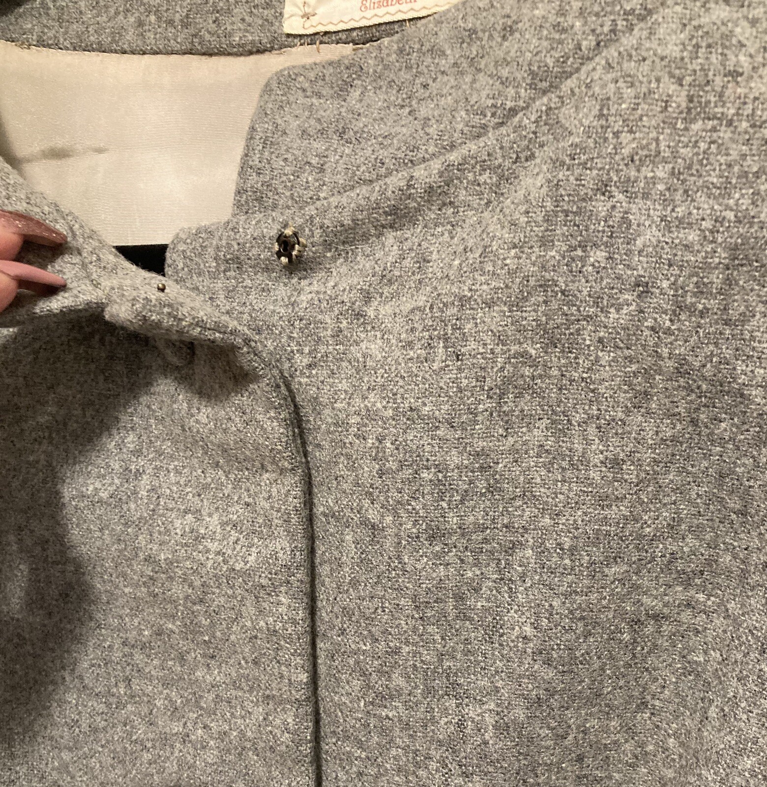 Vtg 50-60’s Gray Wool 2 Pc Dress 1/2 Sleeve Crop Jacket HandMade By Elizabeth Sm