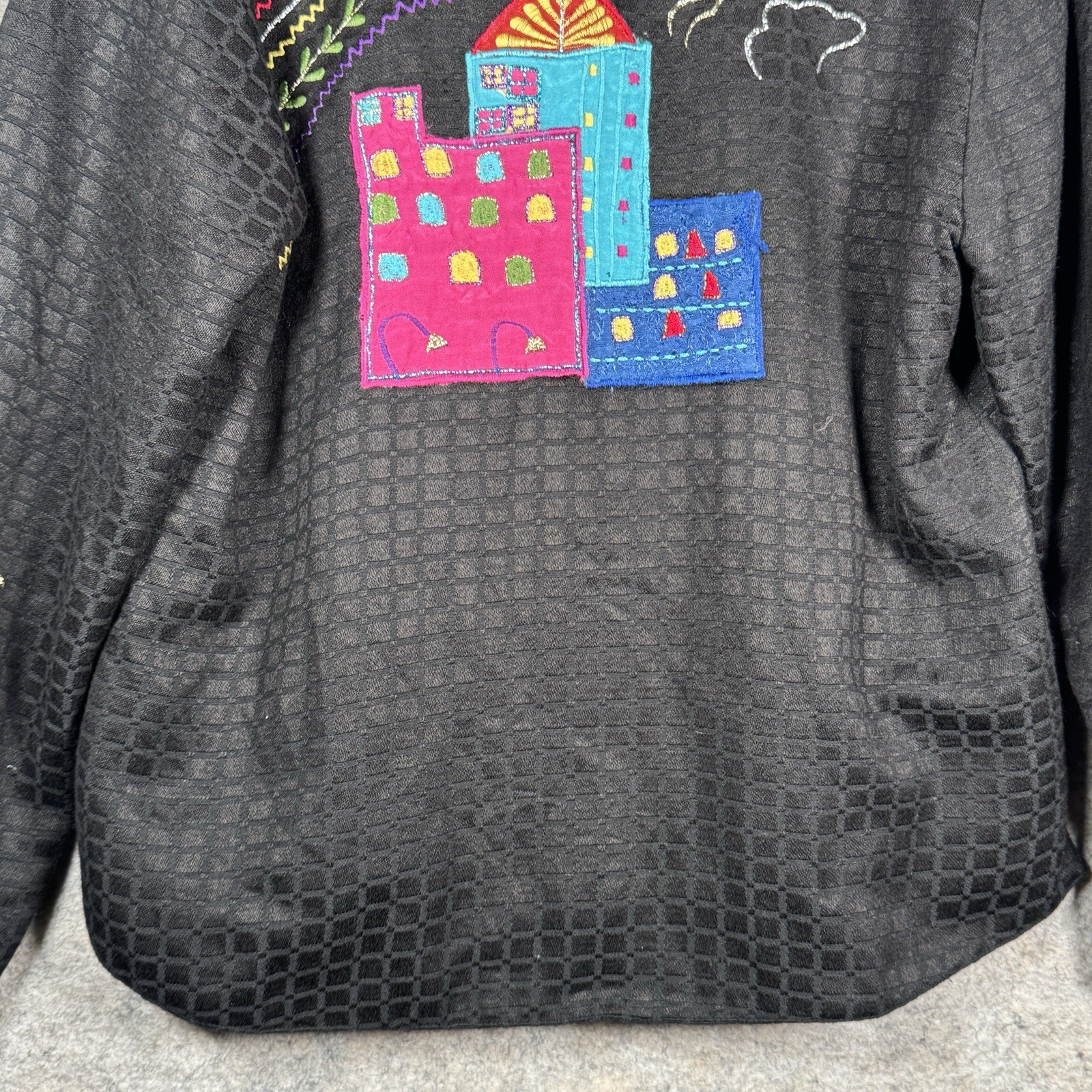 Vintage Womens Midnight Velvet Black Colorful Embroidered Jacket Size S 19×24
