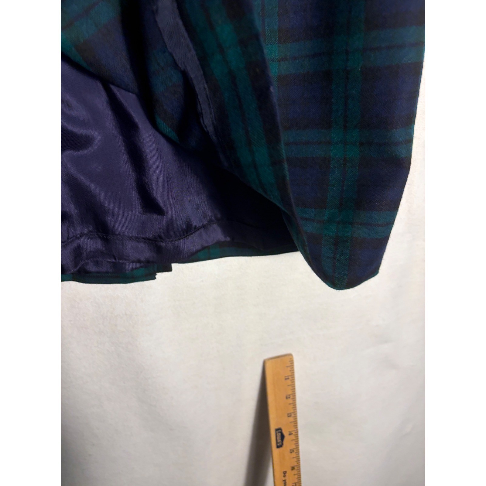 Vintage David Brooks Plaid Worsted Wool Blend Pencil Skirt Navy Green Lined 12