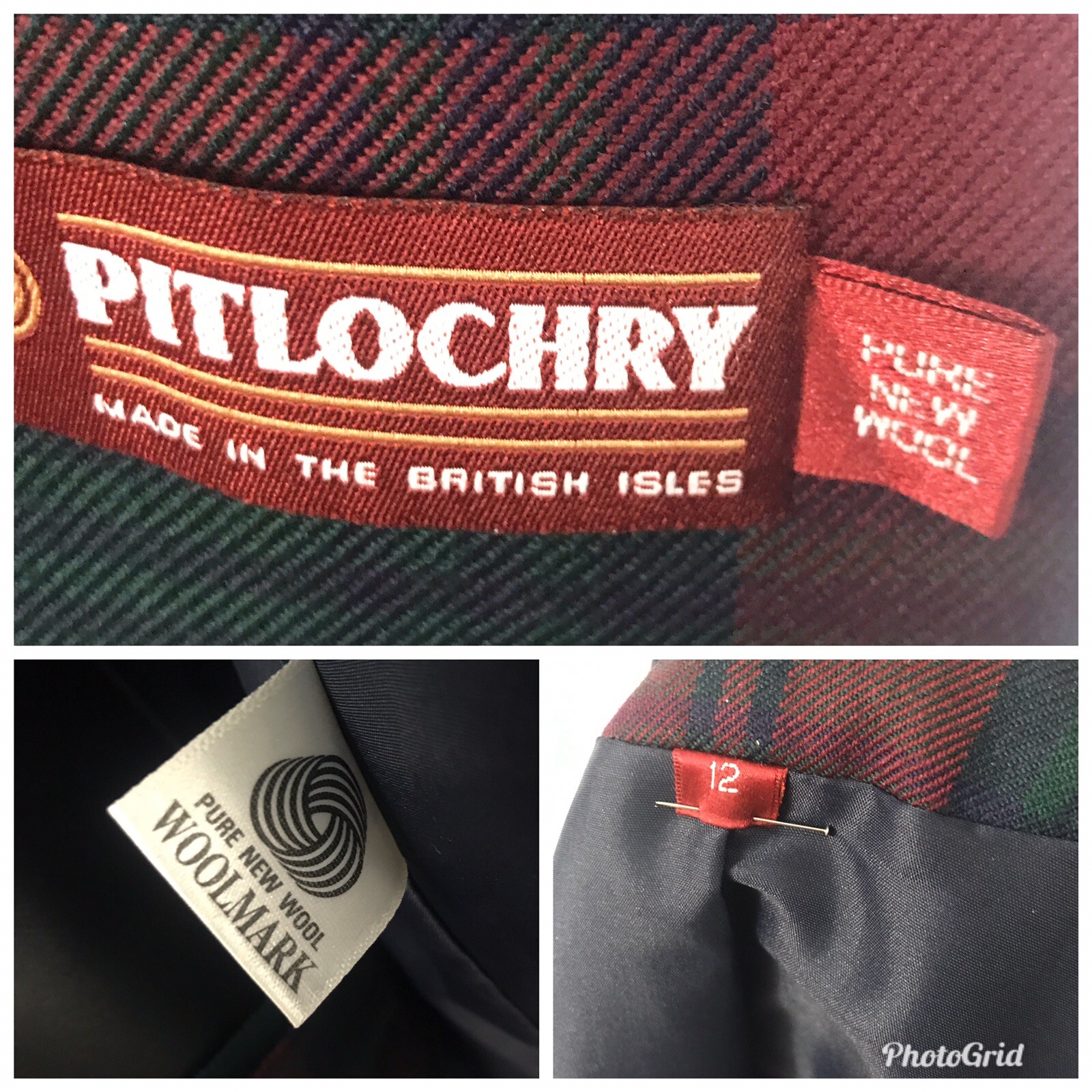 Pitlochry Scotland Kilt Style Tartan Skirt Jacket Size 12 Dark Red Green Tartan