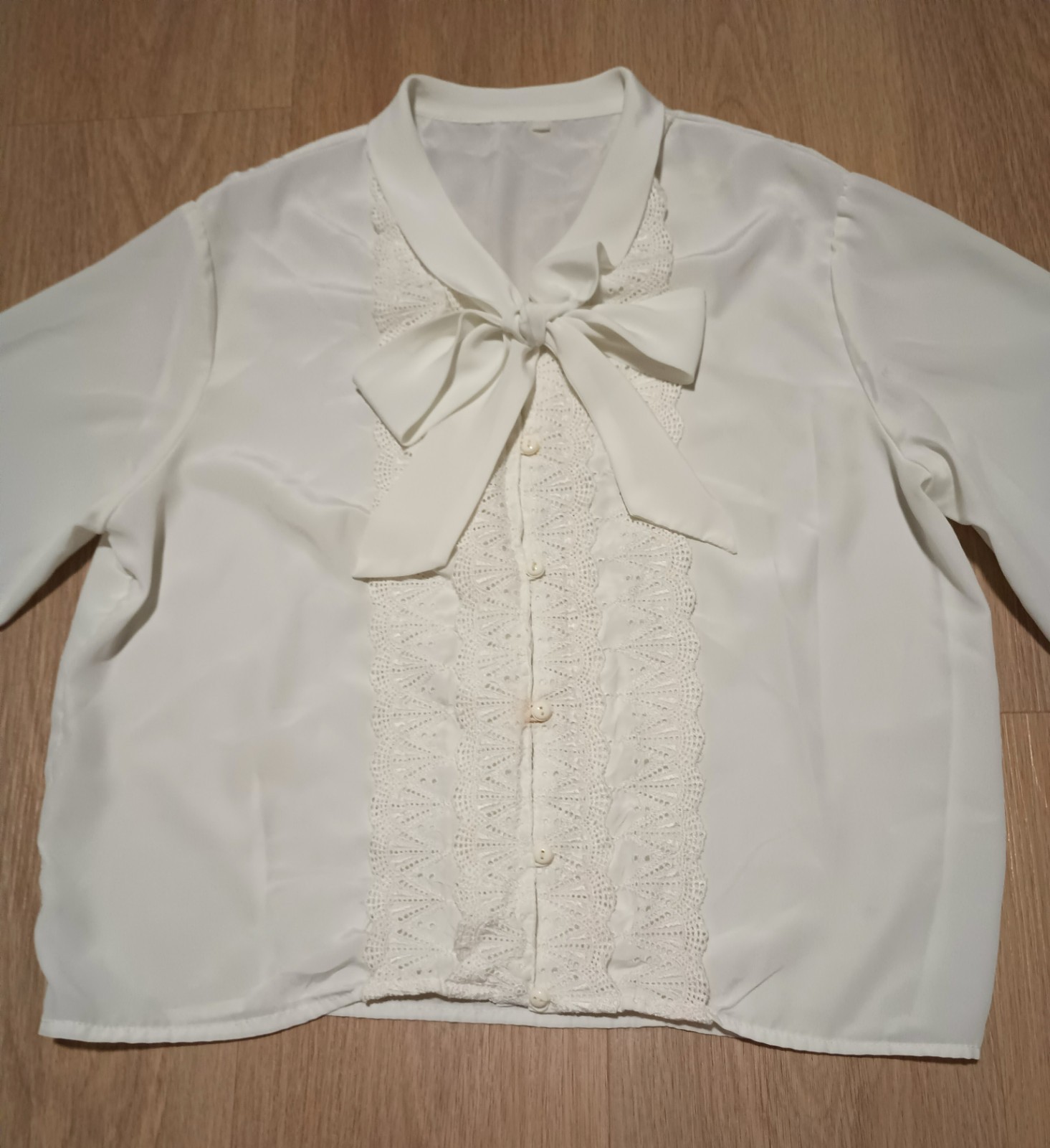 Vtg 70s Off White Smooth Soft Country Cottagecore Blouse Top office career M L