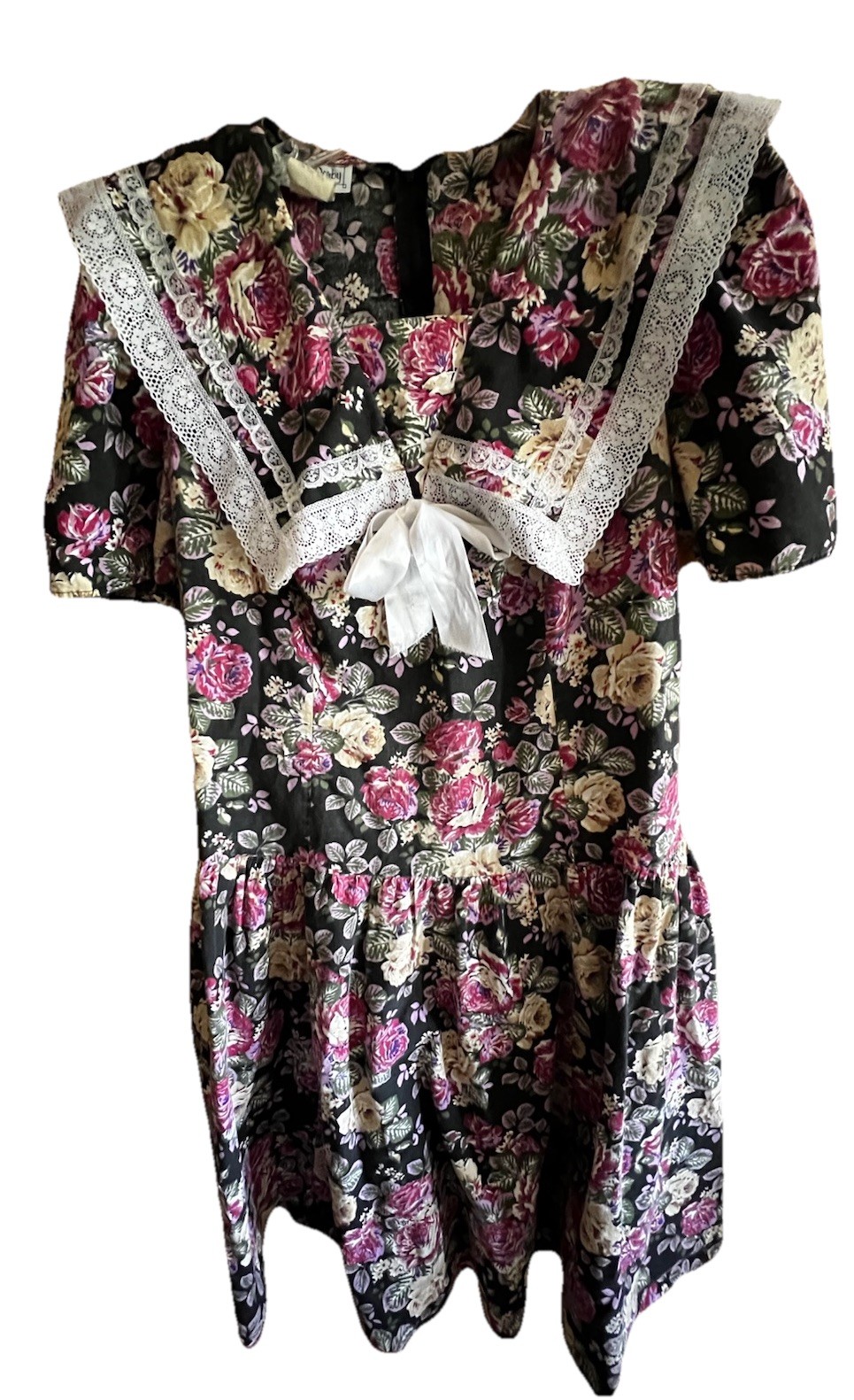 Vintage Lady Dorby Prairie Floral Dress 1990’s Pockets Drop Waist Lace Size 18