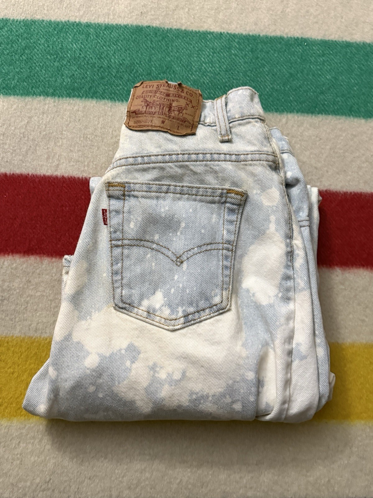 Women’s Vintage 90s Levis 16550-0233 Acid Wash Bleach Tie Dye Jeans 28/29 X 30