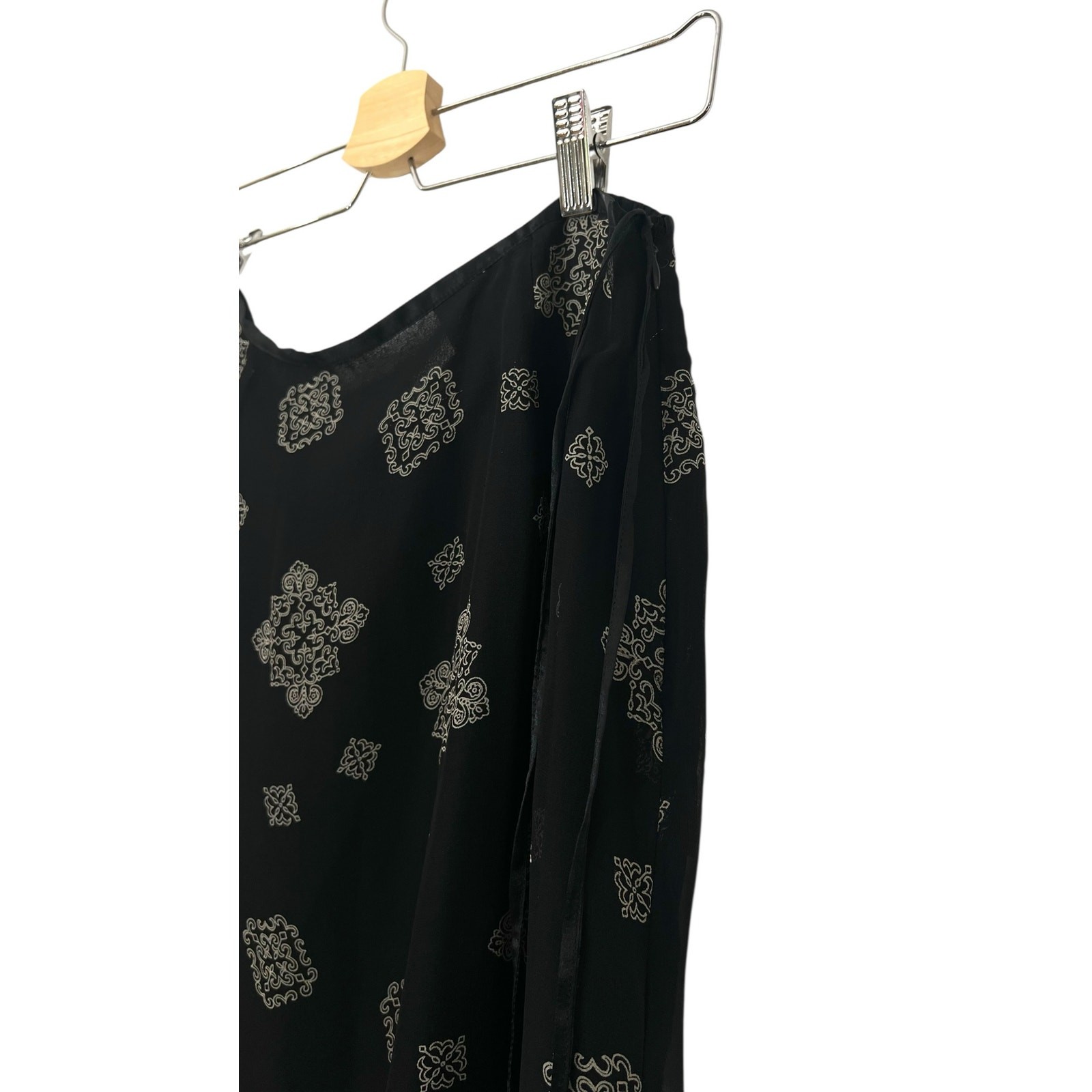 Vintage 90s New York City Design Co 100% Silk Skirt Black Geometric Womens M