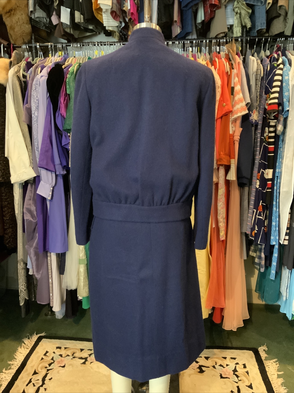 VTG 60s Women’s Navy Blue Wool 2Pc Skirt Jacket Suit Sz 6 GUC Pinup Girl