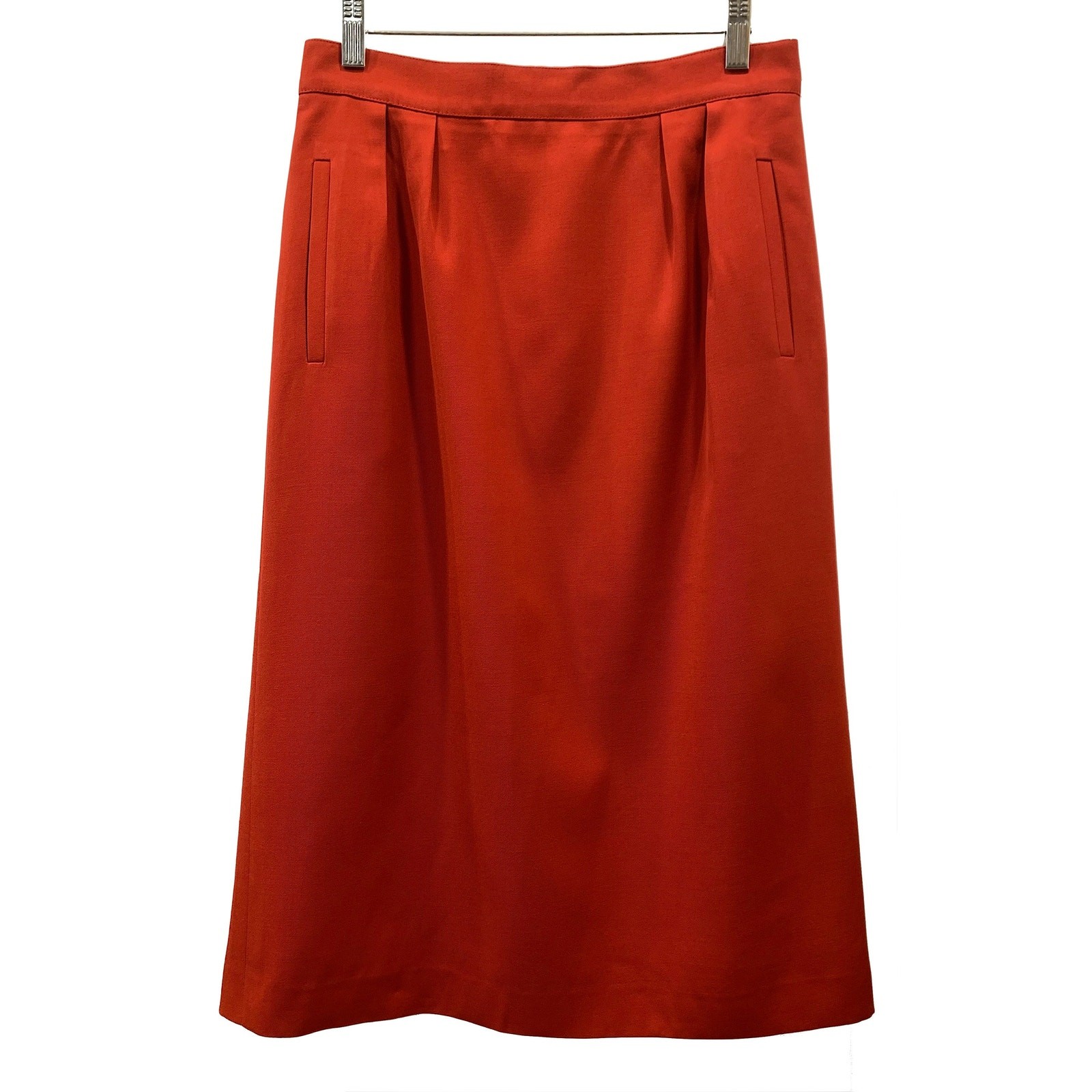 Vintage Ted Lapidus Brick Red Wool Midi Skirt France Straight Lined W 29.5″