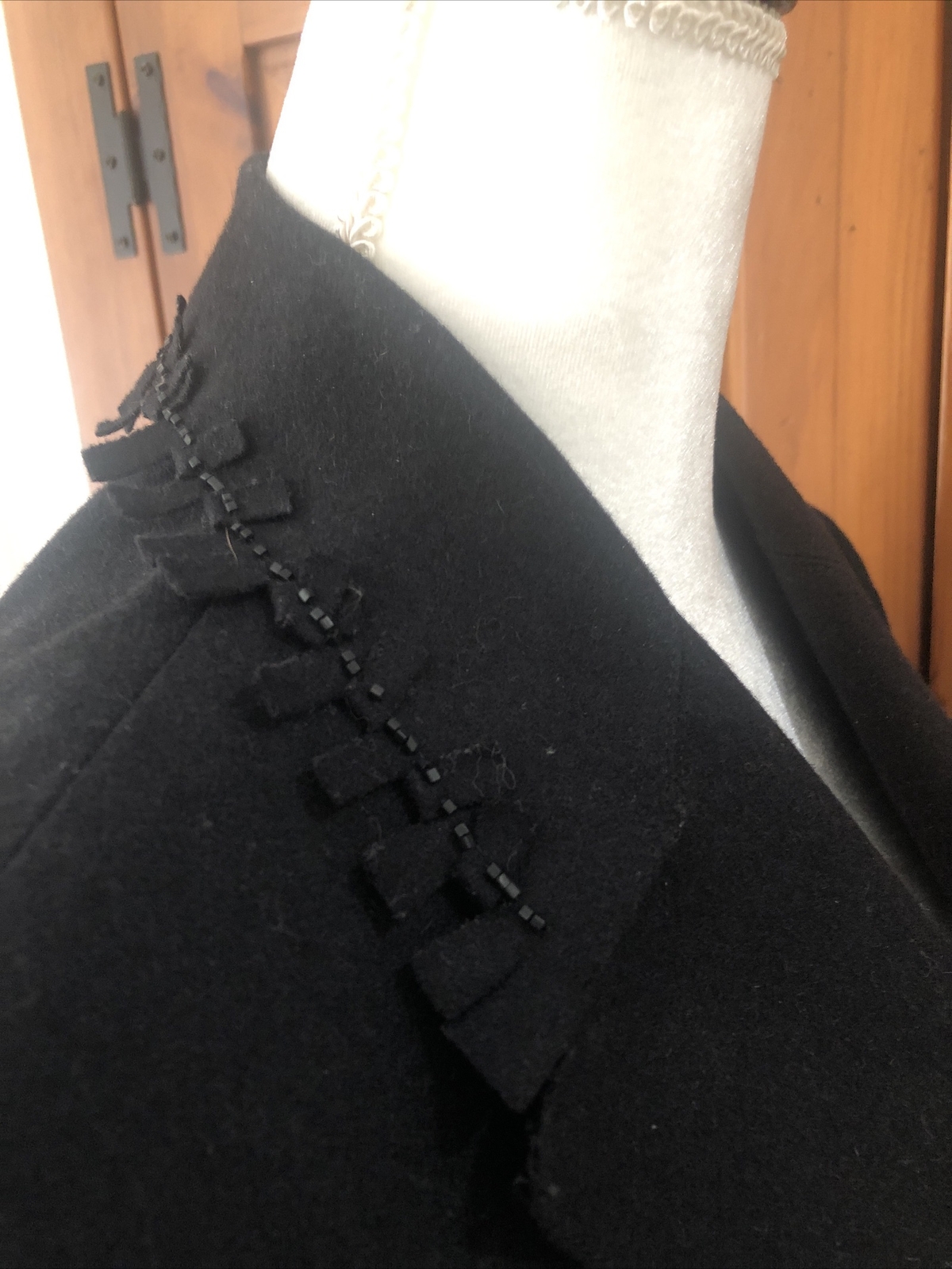 Valentino Miss V Vintage 80s Black Wool Felt Wrap Fringed Beaded Coat size 44 10