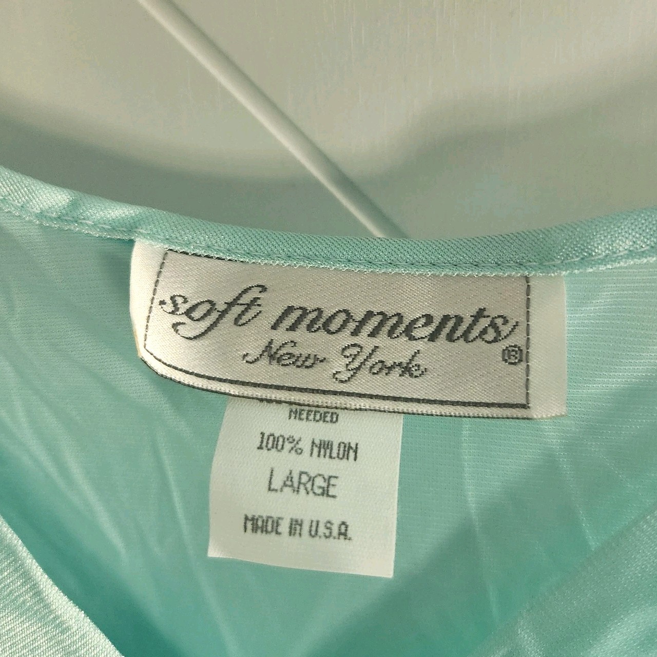 NEW Vintage Soft Moments NY Nightgown Teal Aqua Blue Nylon Size Large NWT