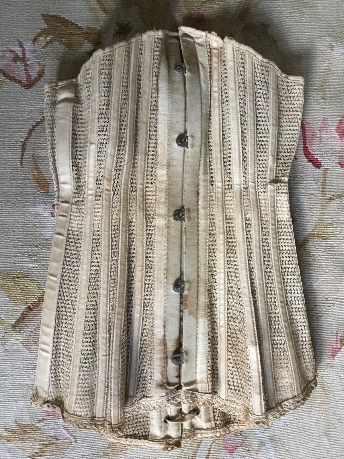 Antique Victorian Summer Mesh Corset Ecru Lace Up Back Imperfectly Perfect!!!