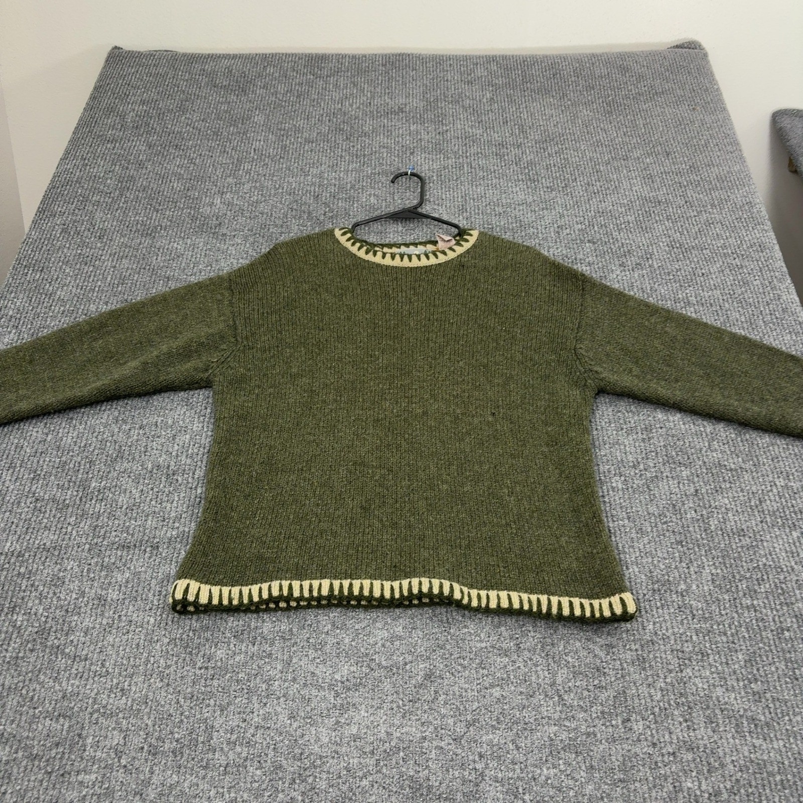 Vintage EMS Sweater Womens S Green Wool Blanket Stitch Crewneck Gorpcore Outdoor