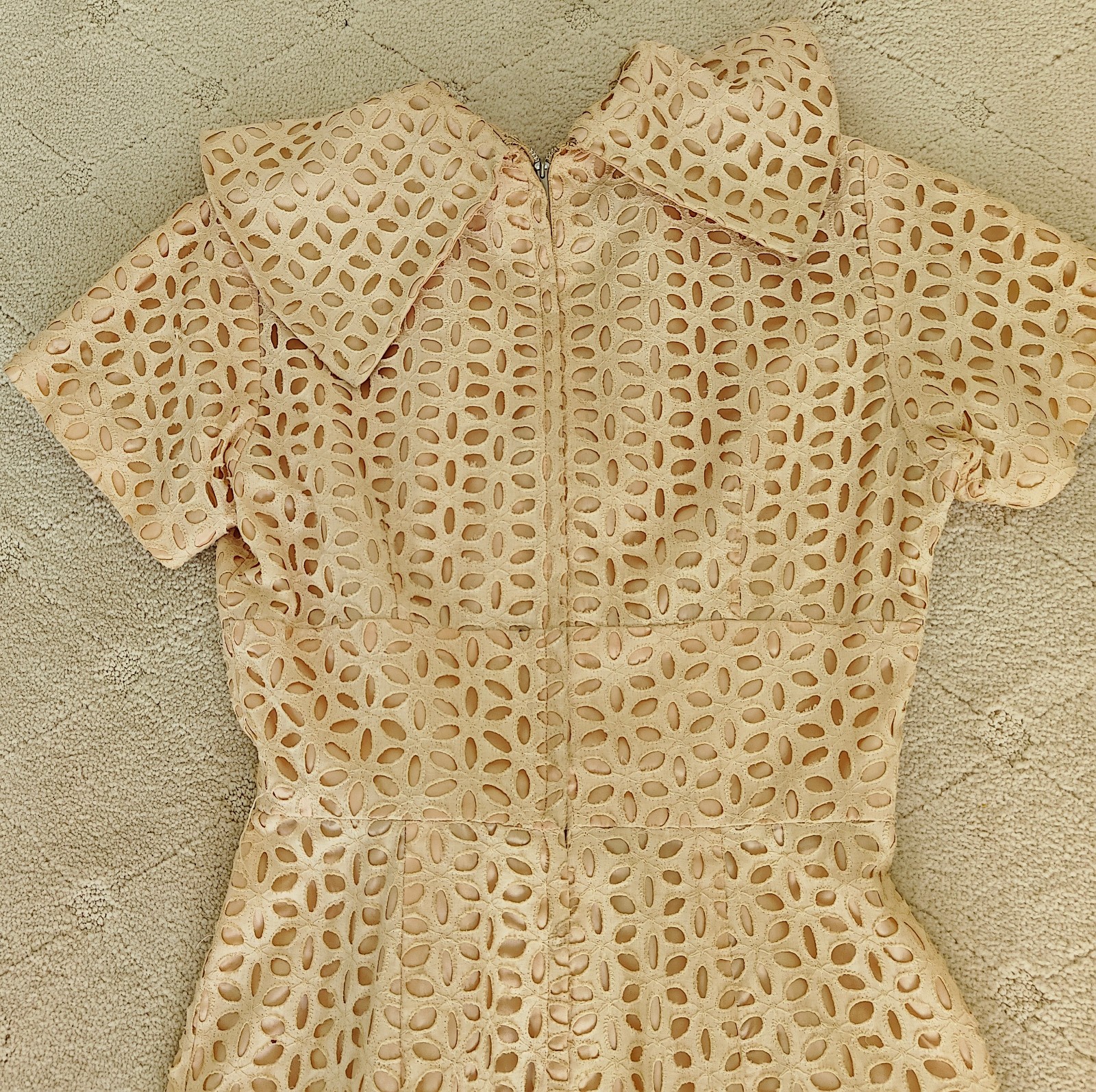 Vintage TOPAZ Original Women’s Dress with cut out eyelet LACE Tafetta 1980s 90s