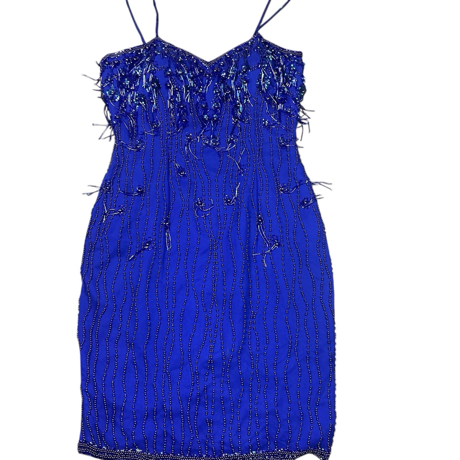 Vintage 90s Alyce Designs purple beaded 100% silk cocktail dress size small