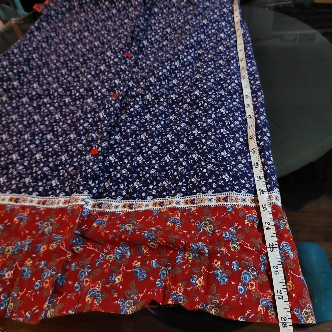 Vintage red and navy floral house midi dress.