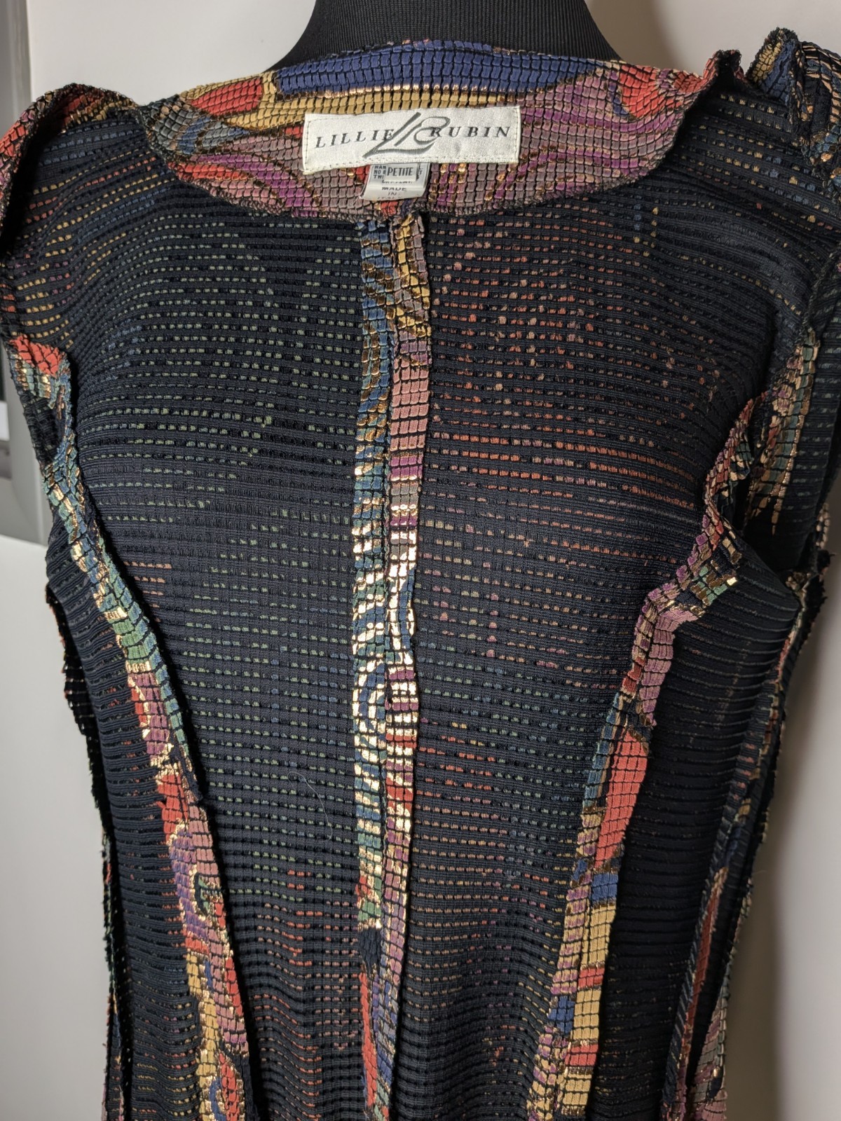 Vtg Lillie Rubin Hand Painted (?) Metallic Jacket Mosaic Pattern Spiral Petite