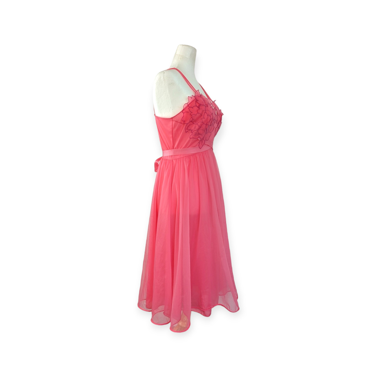 Vintage Midcentury LAROS bright pink a-line slip dress embellished SZ 34