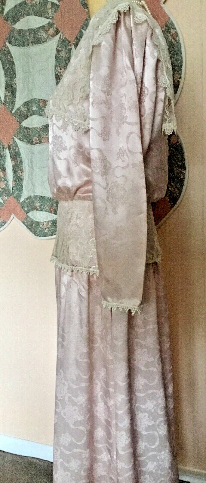VTG JESSICA MC CLINTOCK LONG DRESS SZ 11 PEACHY PINK BLUSH W/ECRU LACE USA EXC.