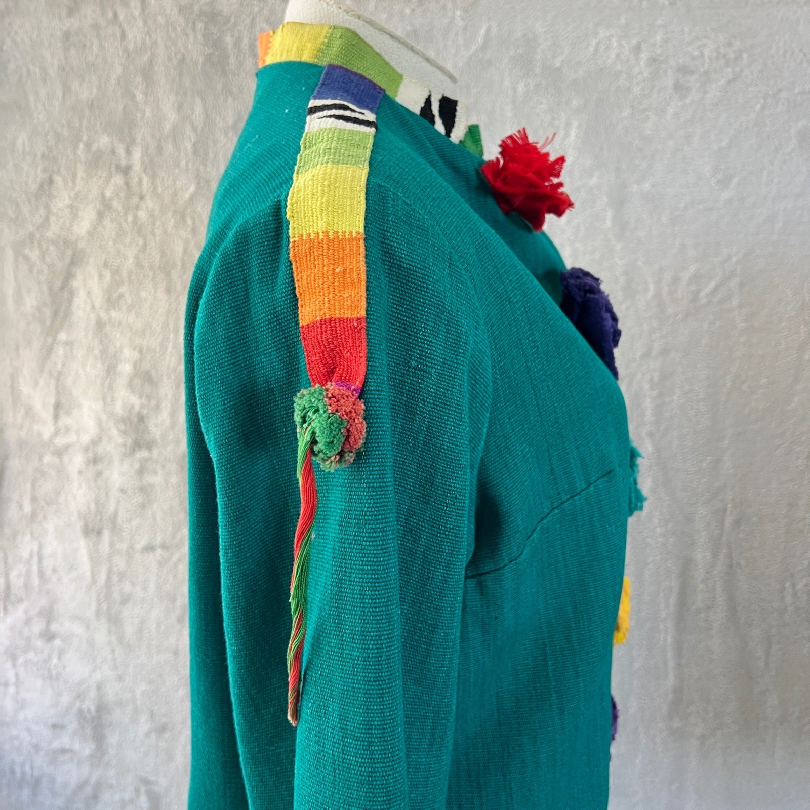 Vintage Women’s Art To Wear Pom Pom Jacket Green size Medium colorful funky