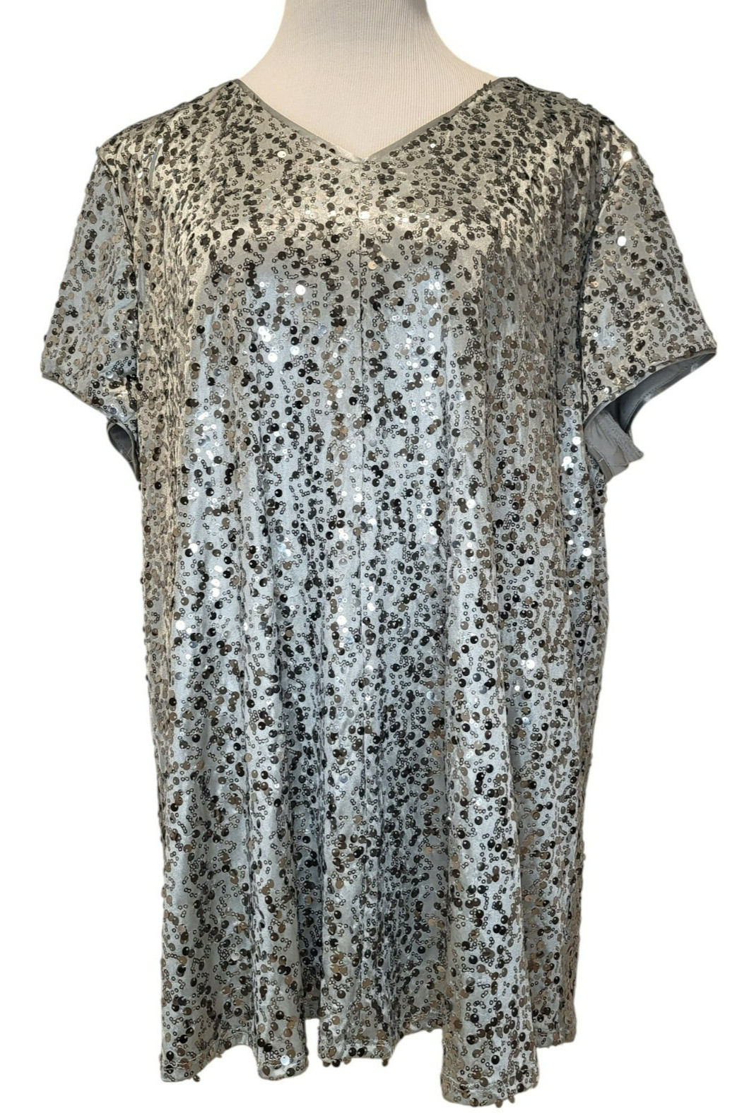 Vintage Roaman’s Silver Sequin Sparkle Disco Glitter Glam Blouse Top Shirt 22W