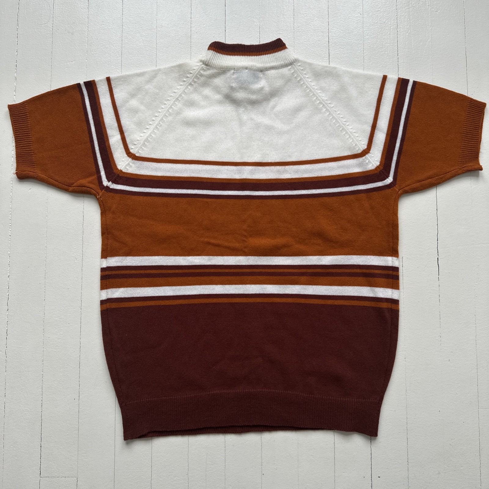 VTG 60s/70s Lightweight Striped Short Sleeve Sweater Orange Brown Stripes Small