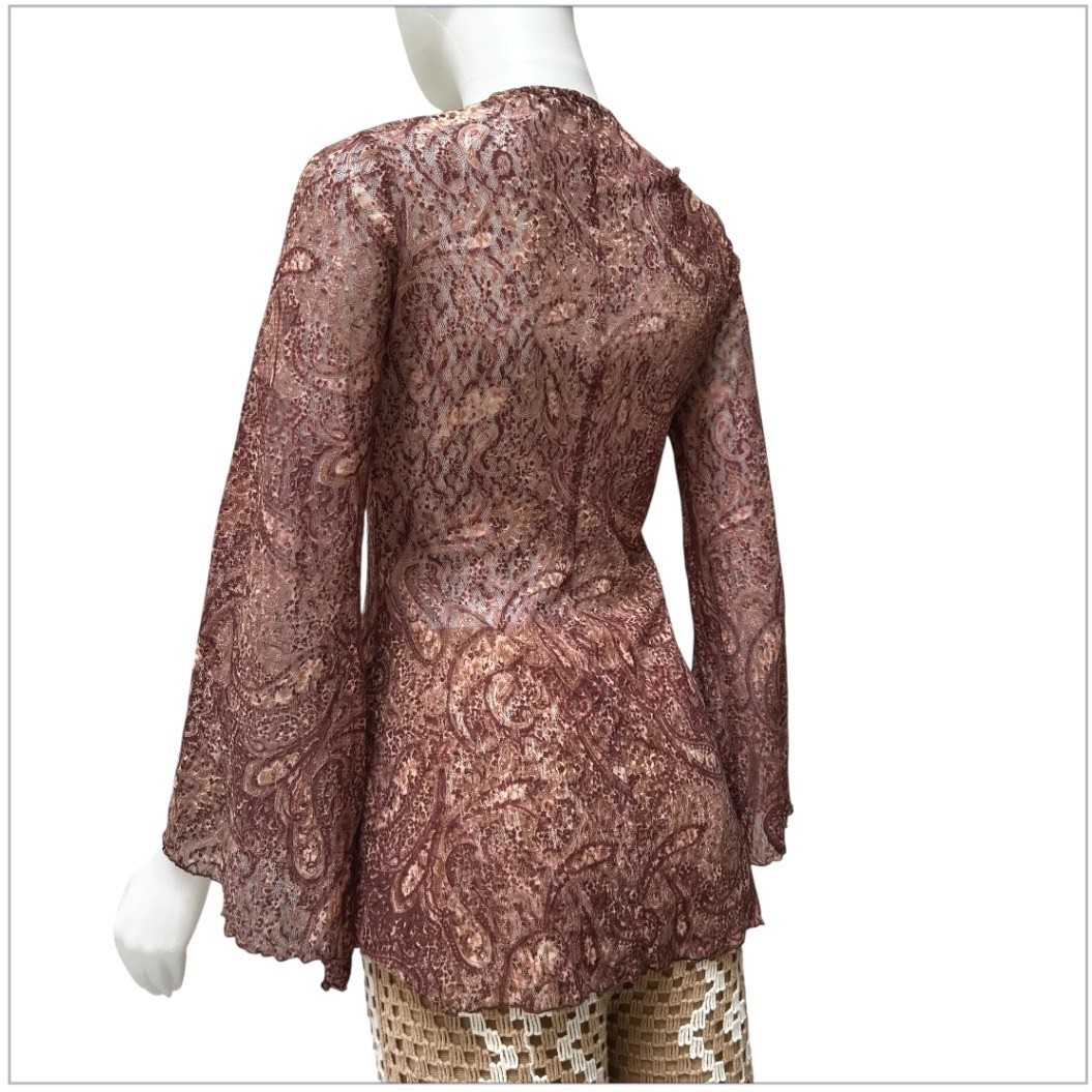 Vtg 90s Bisou Bisou Paisley Lace Bell Sleeve Top Boho S Whitchy Whimsygoth USA