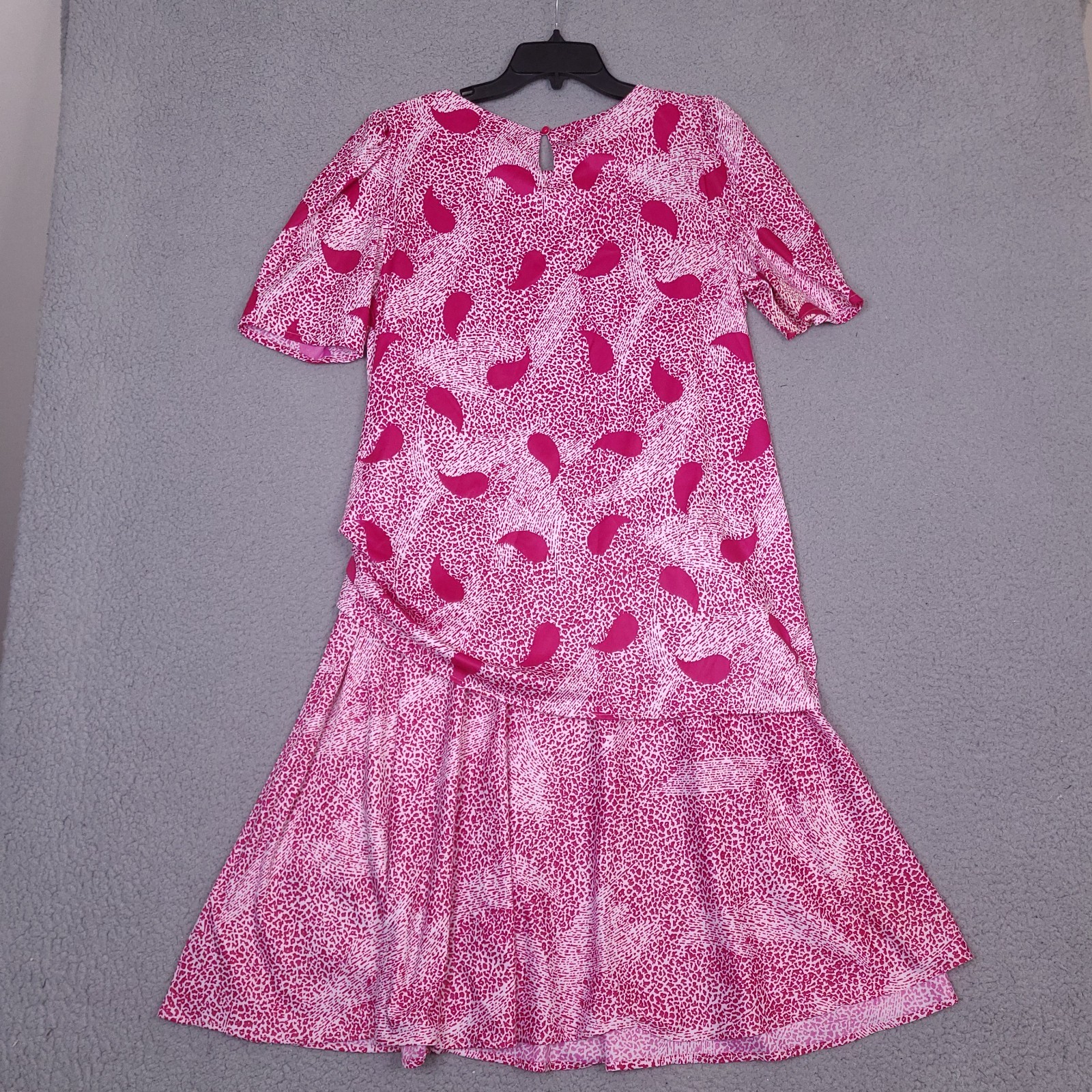 Vintage 80s Glamax Women’s Dress Size 15-16 Fuchsia Pink white