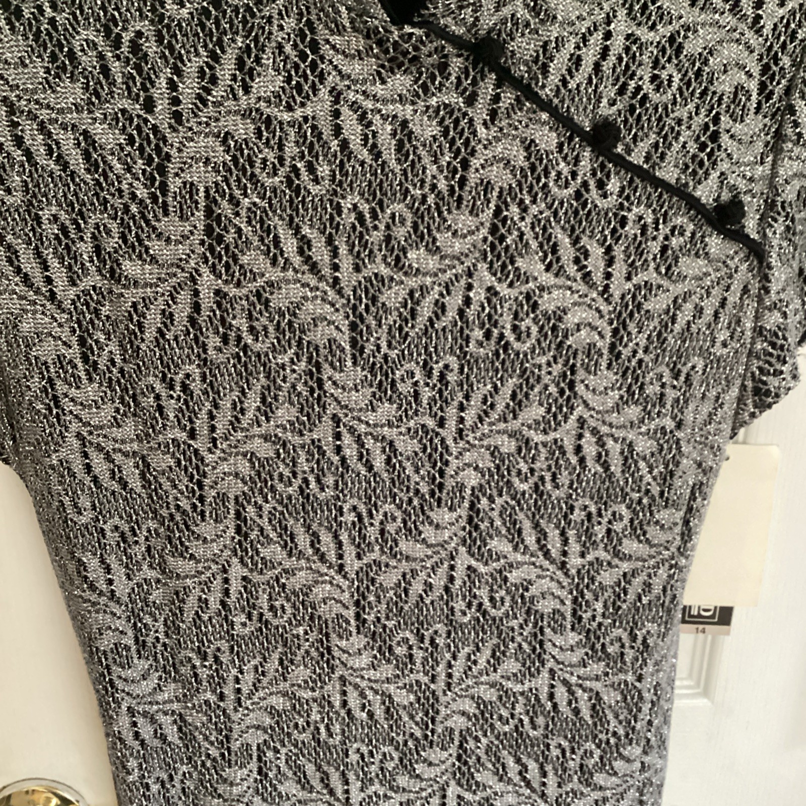 Vtg Jessica Howard Metallic Silver And Black Lace Maxi Dress Size 14 NWT