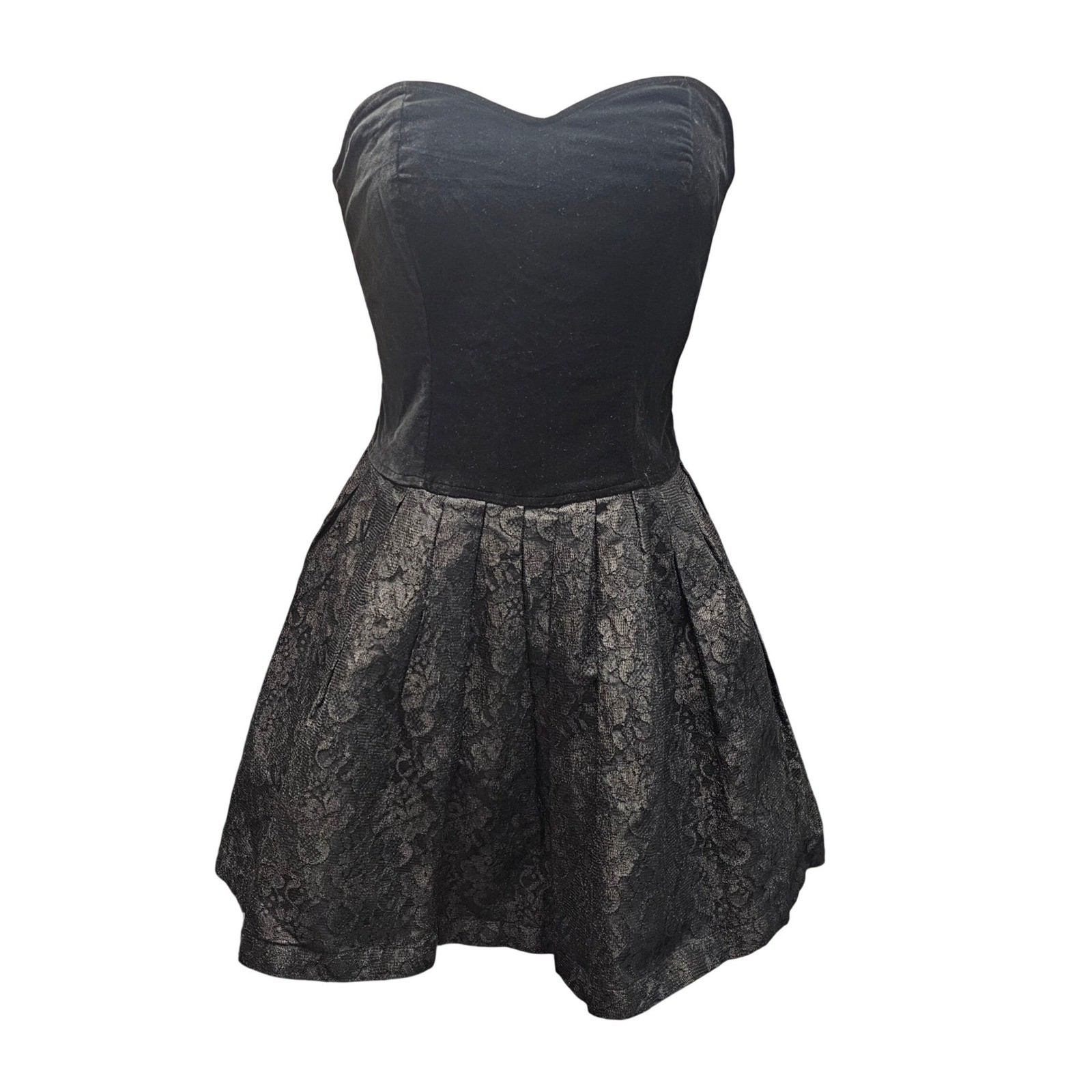 VTG Mascot Only Velvet, Lace, and tulle Strapless Dress Black Made in Italy 44