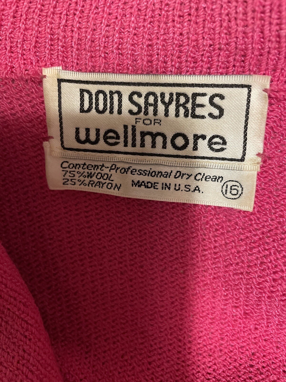 DON SAYRES For WELLMORE KNIT Pink Sweater VTG Retro 16