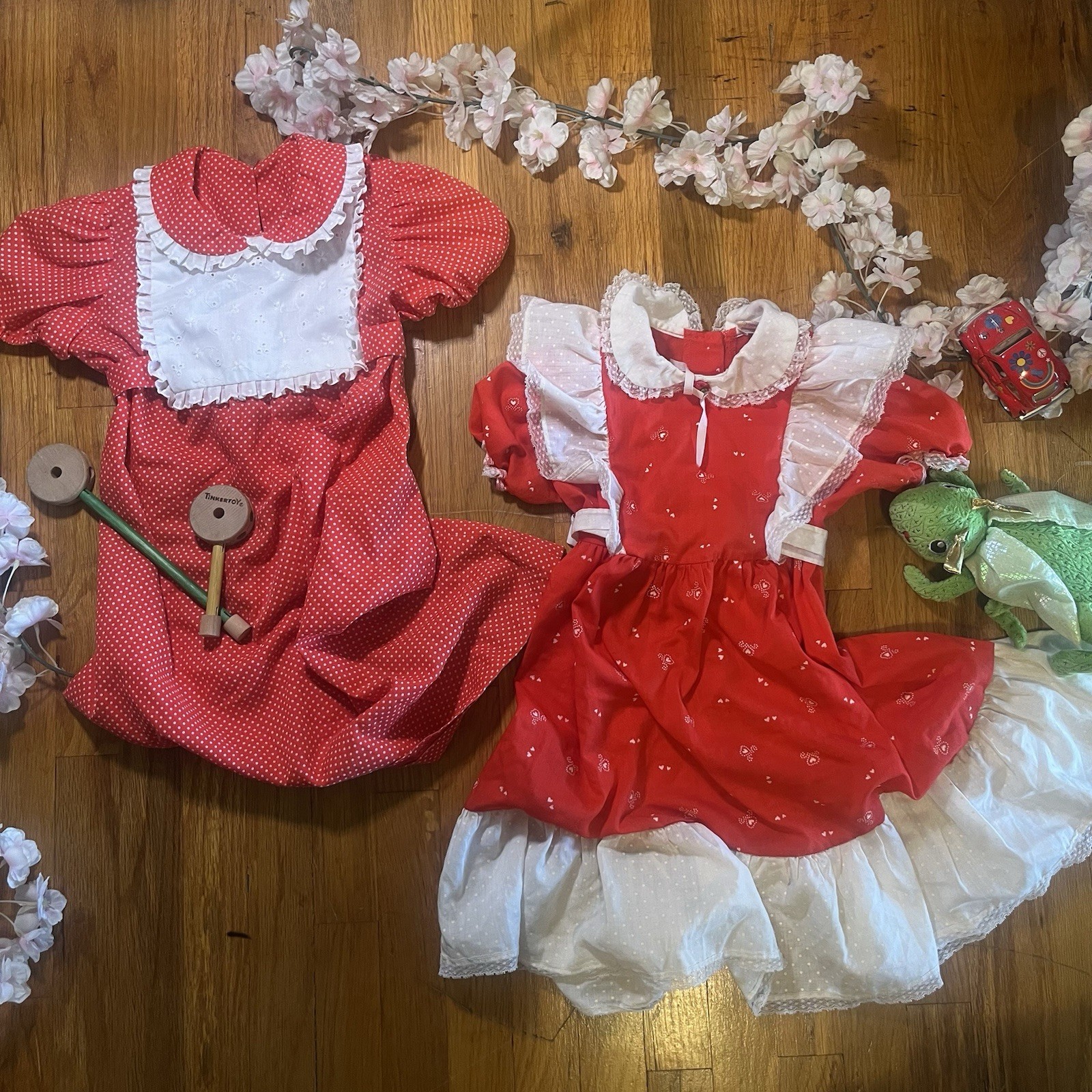 VTG Cottagecore Red Party Dresses Sizes 5/6 Praire Floral Lace Photo Ready Dress
