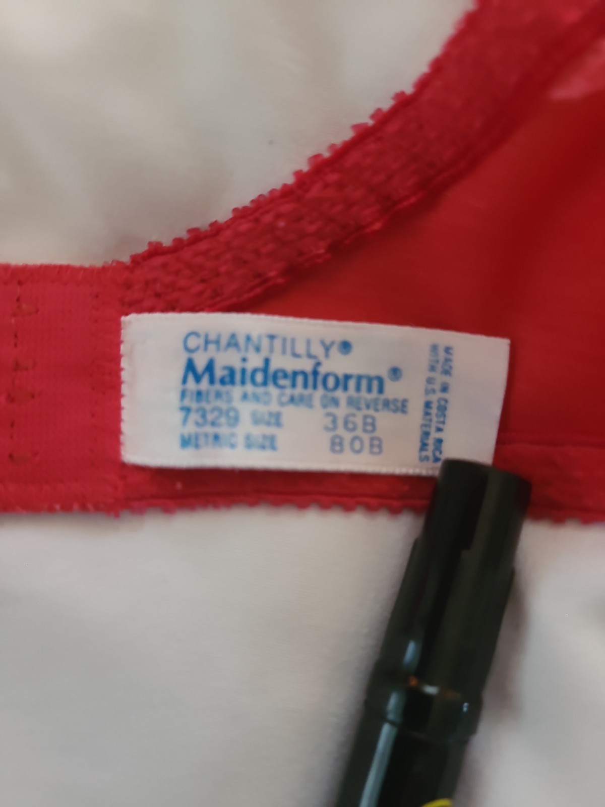 VTG Maidenform Chantilly Bra 36B Red Nylon & Lace Unlined Underwire Style 7329