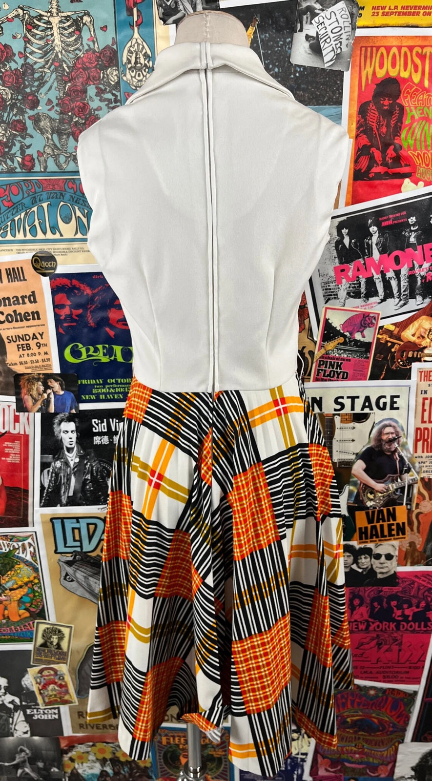 Vtg 60s 70s Plaid Shirtwaist Fit Flare Collar V-Neck Dress XS Preppy Mod Act III