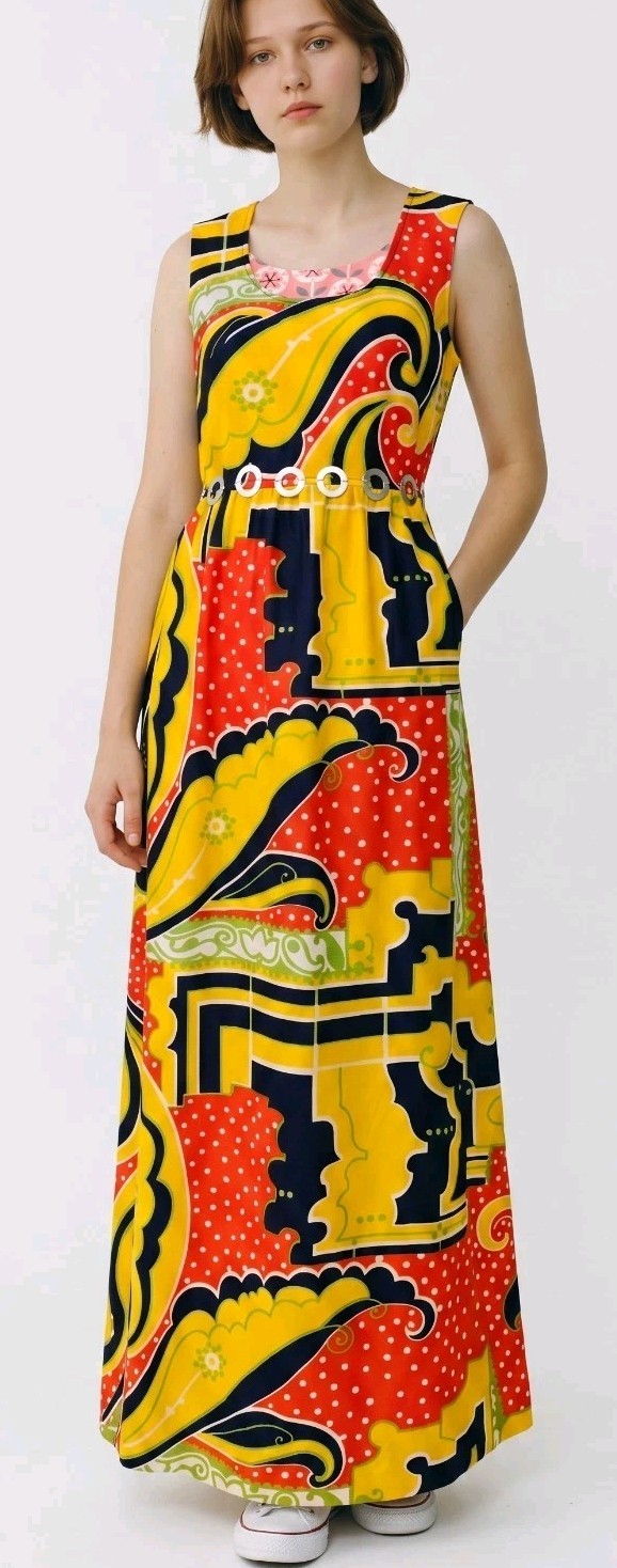 Vintage 1970s 70s Mod OP ART Maxi Dress – Disc Belt S