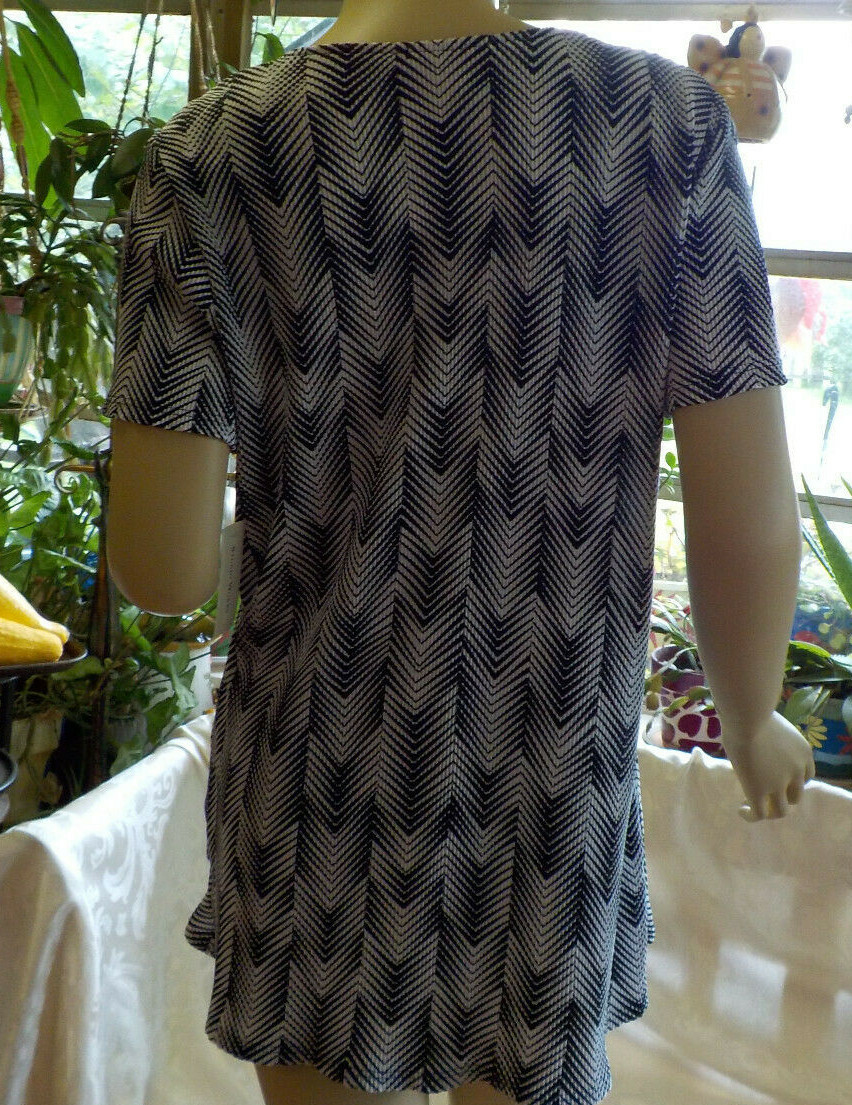 Vintage Studio Works Blouse Size XL NWT Black/White Short Sleeve Scoop Neck USA